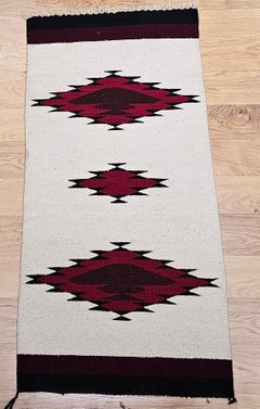 Vintage American Navajo Area Rug in Medallion Pattern in Ivory, Black, Burgundy