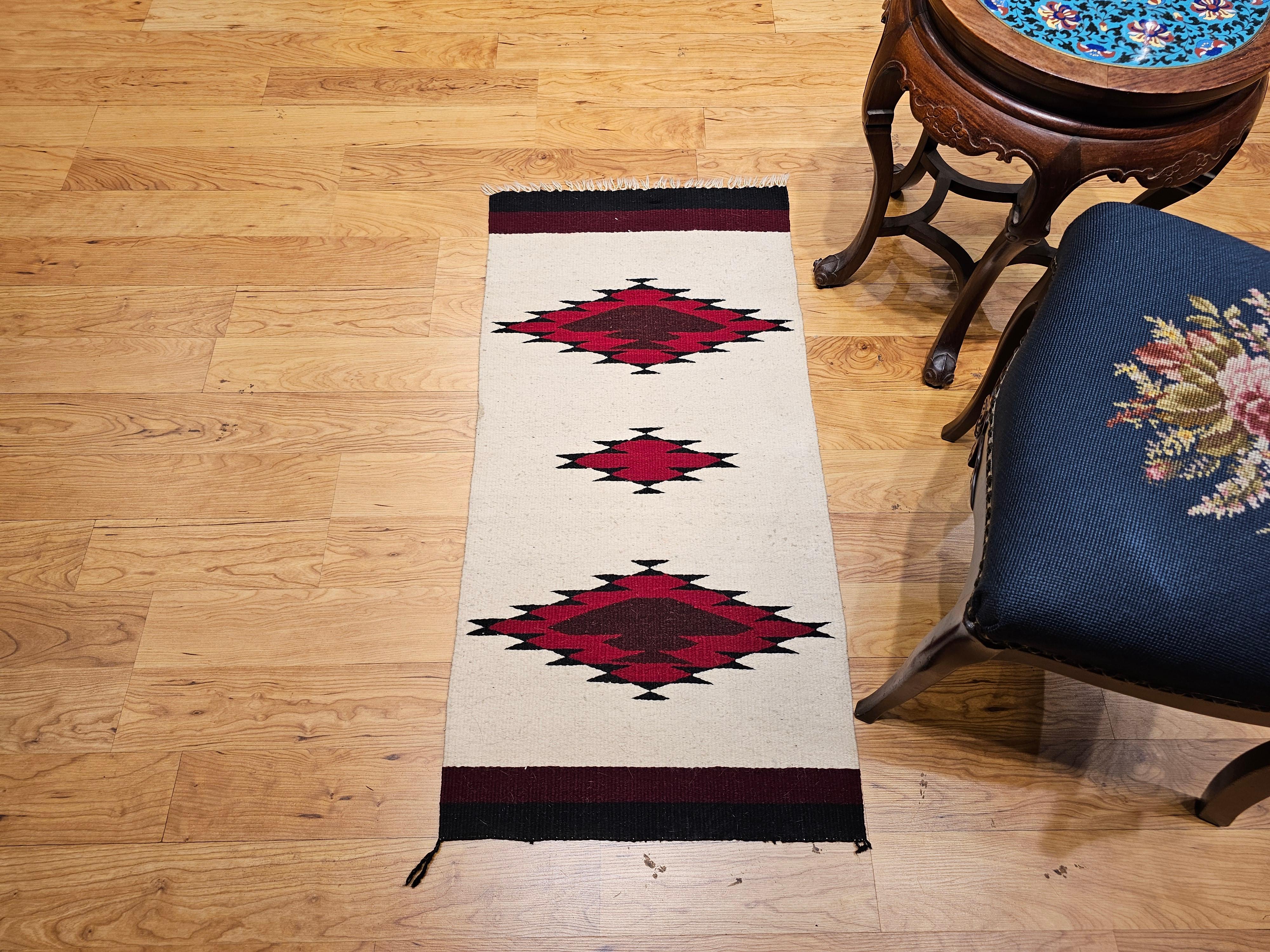 Vintage American Navajo Area Rug in Medallion Pattern in Ivory, Black, Burgundy For Sale 1