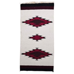 Vintage American Navajo Area Rug in Medallion Pattern in Ivory, Black, Burgundy