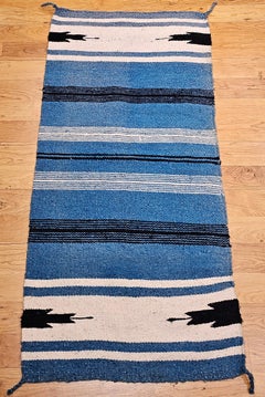 Vintage American Southwestern Area Rug with Persian Blue Stripe Pattern
