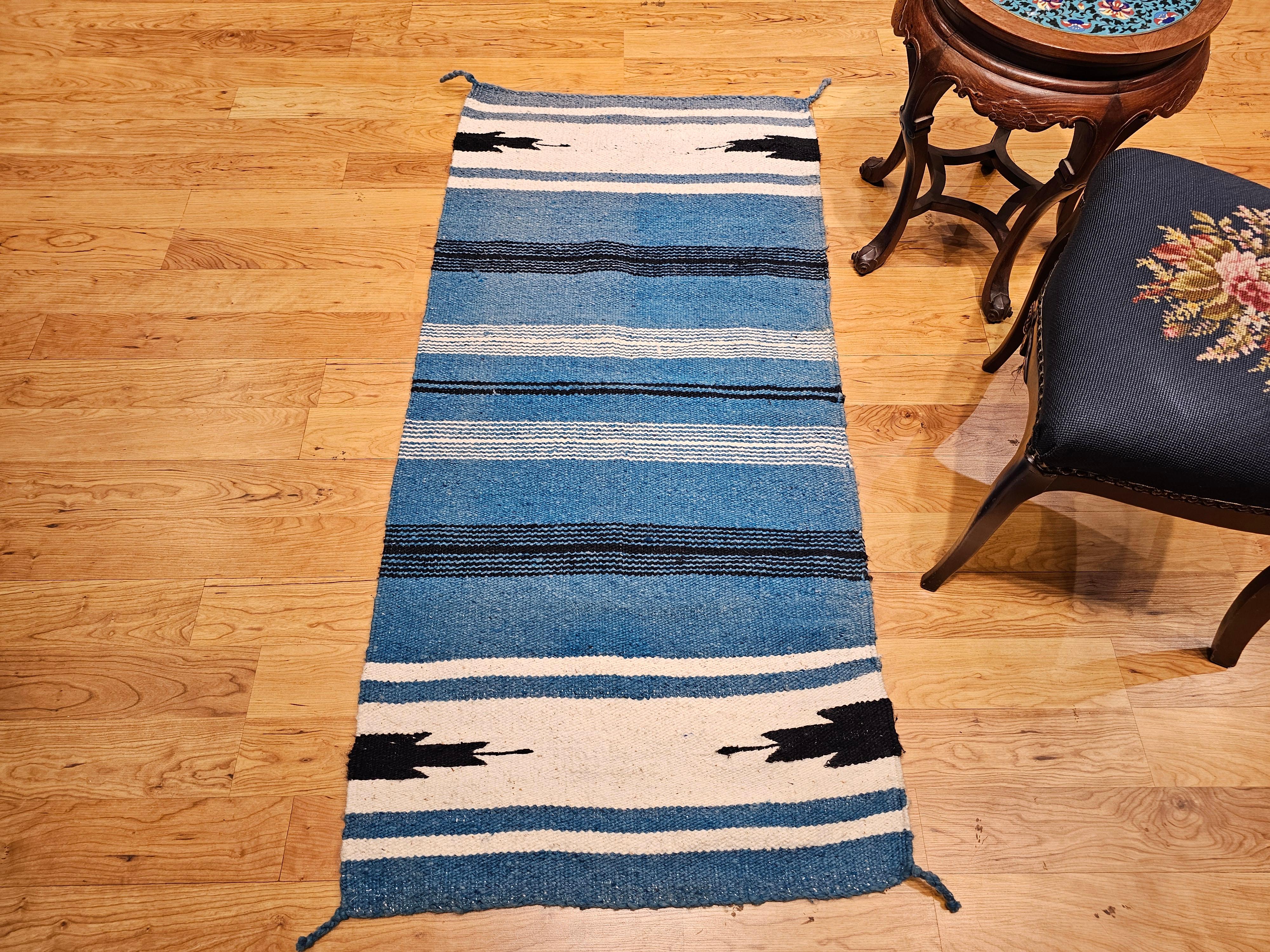 Alfombra vintage navajo azul pavo real Lana en venta