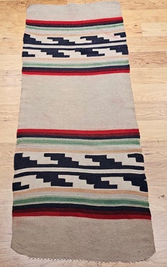 Vintage Navajo Area Rug, Wool on Cotton, Geometric Design, 1960s