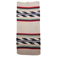 Vintage Native American Navajo Rug in Ivory, Black, Red with Stair-Step Design