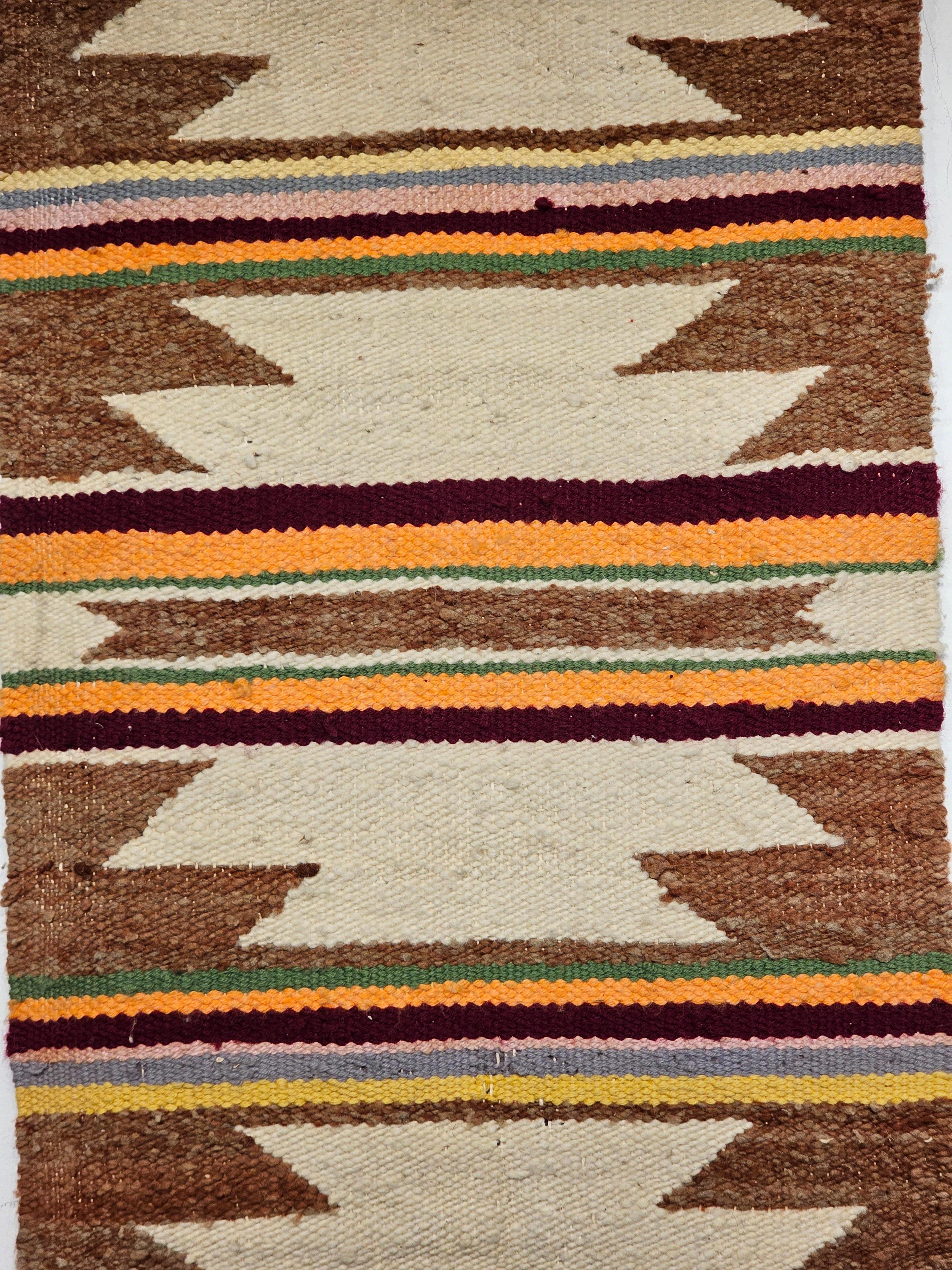 Hand-Woven Vintage Native American Navajo Area Rug in Wide Band Pattern in Ivory, Rust For Sale