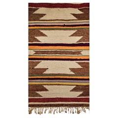 Vintage Native American Navajo Area Rug in Wide Band Pattern in Ivory, Rust