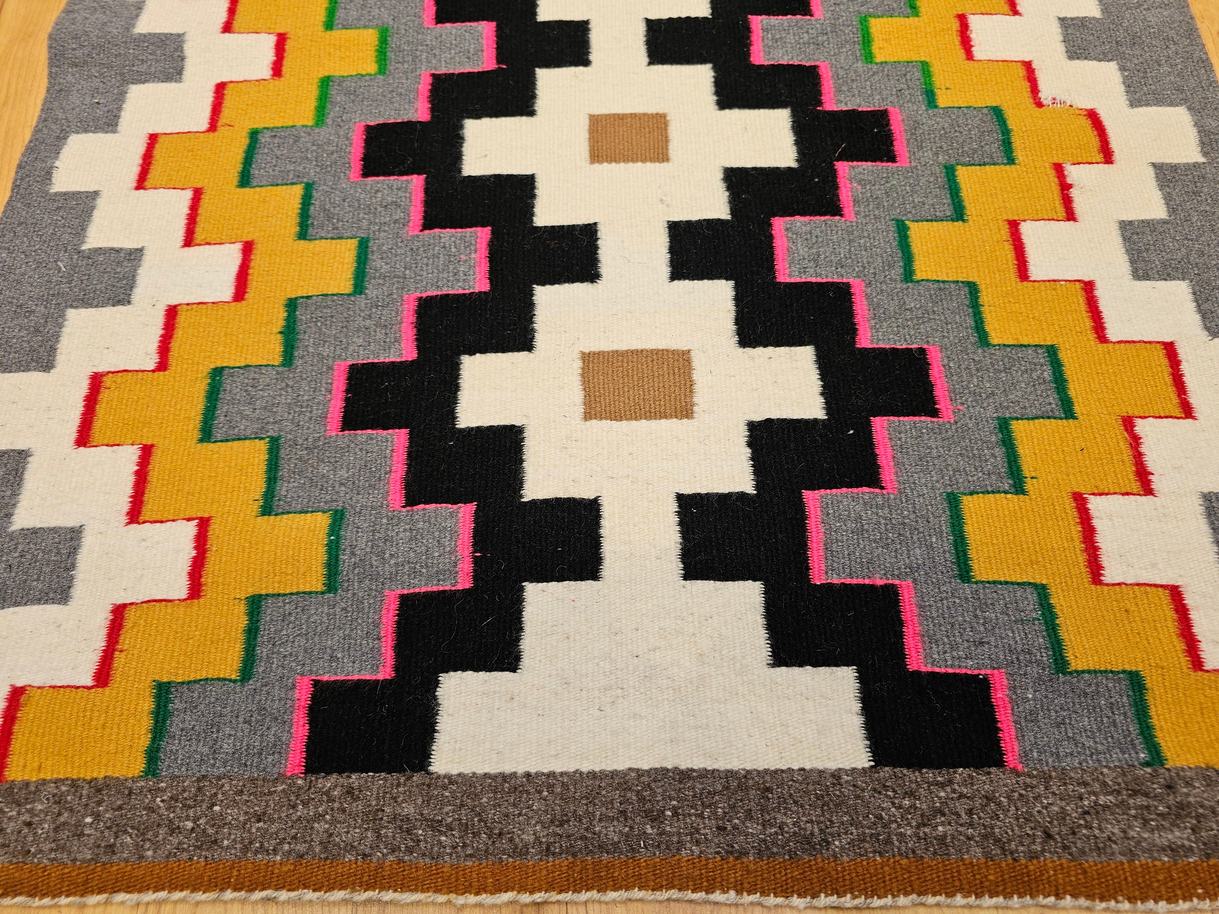 Late 20th Century Vintage Native American Navajo Area Rug with Geometric Eye Dazzler Pattern For Sale