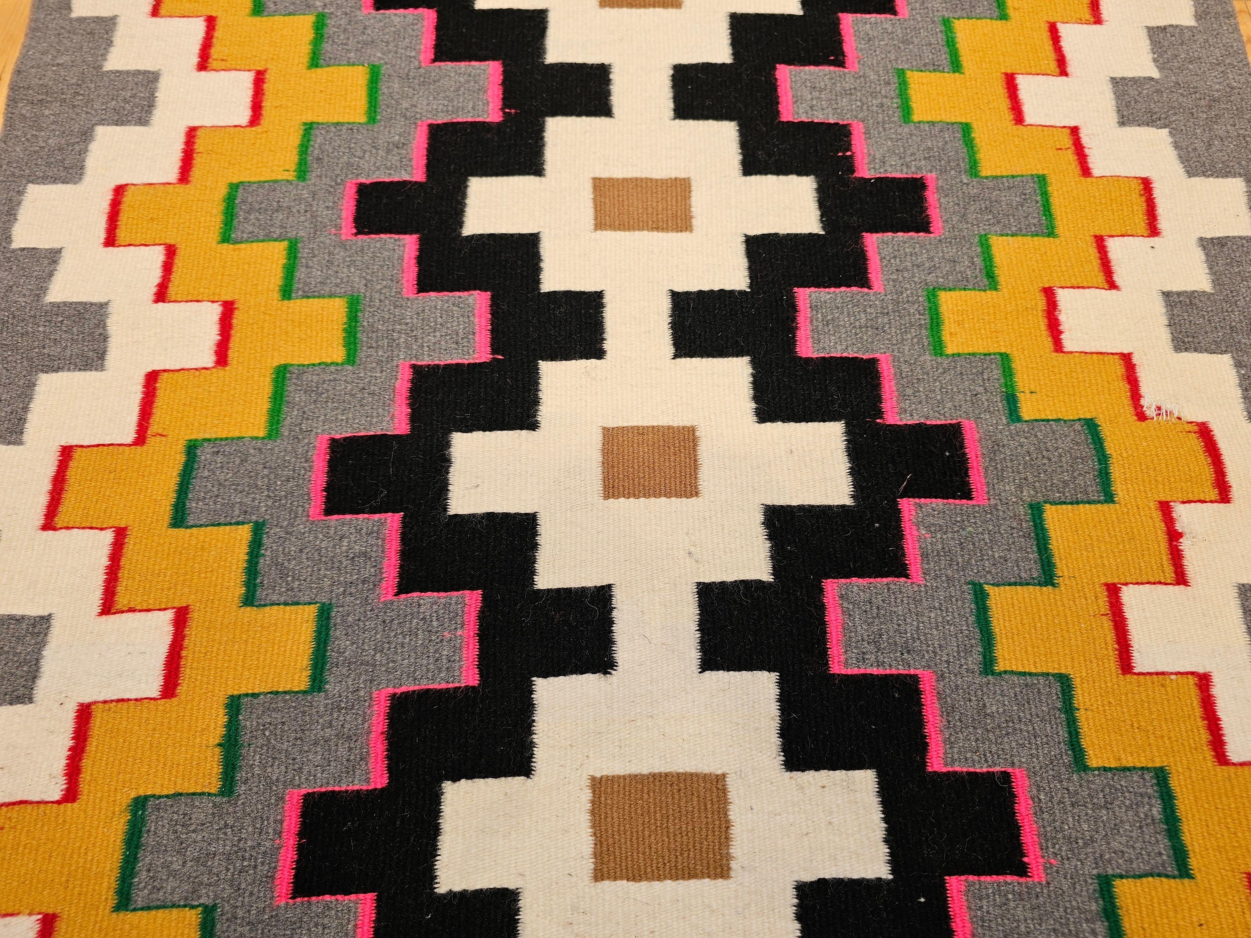 Vintage Native American Navajo Area Rug with Geometric Eye Dazzler Pattern In Good Condition For Sale In Barrington, IL