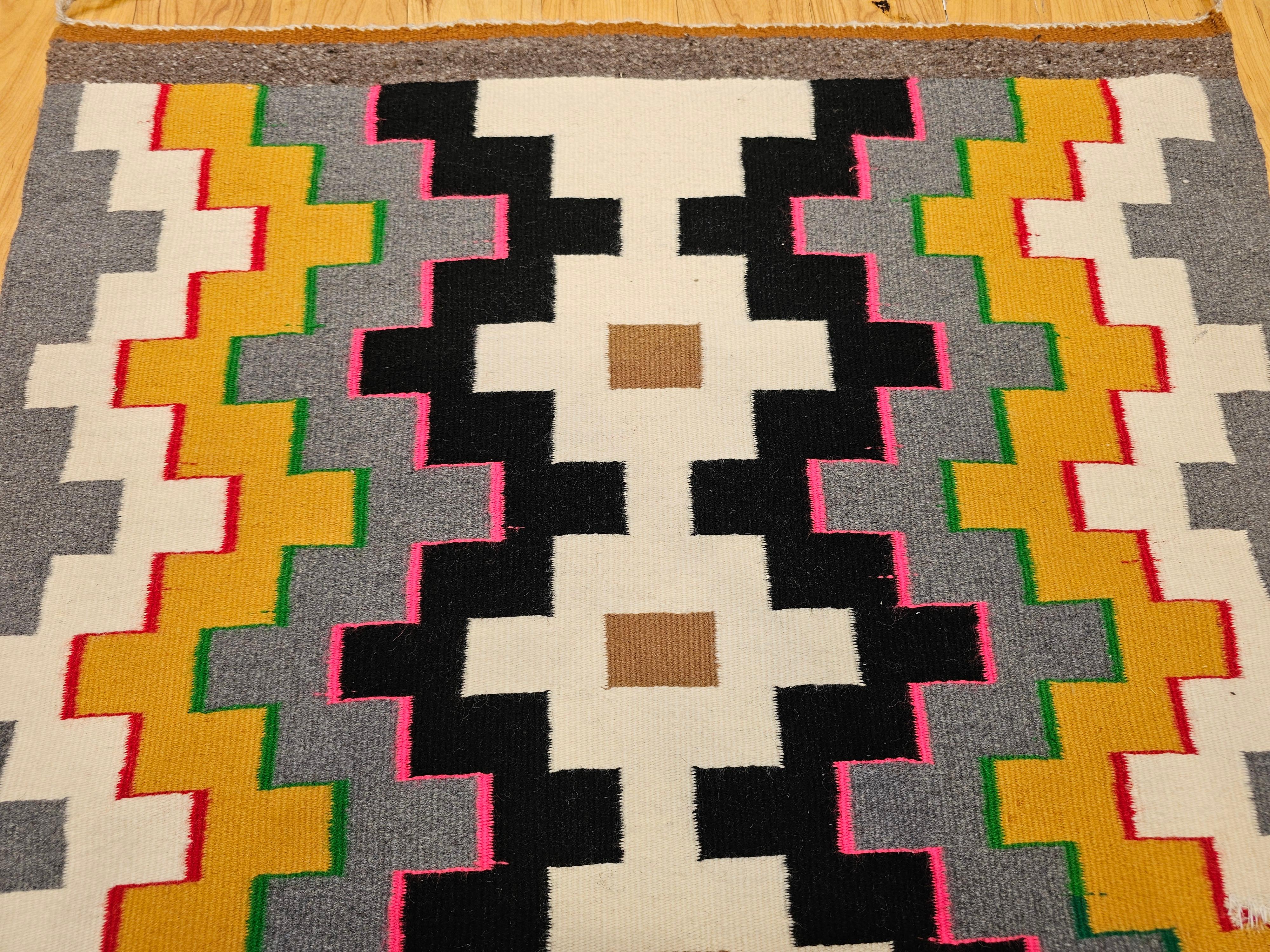 Hand-Woven Vintage Native American Navajo Area Rug with Geometric Eye Dazzler Pattern For Sale