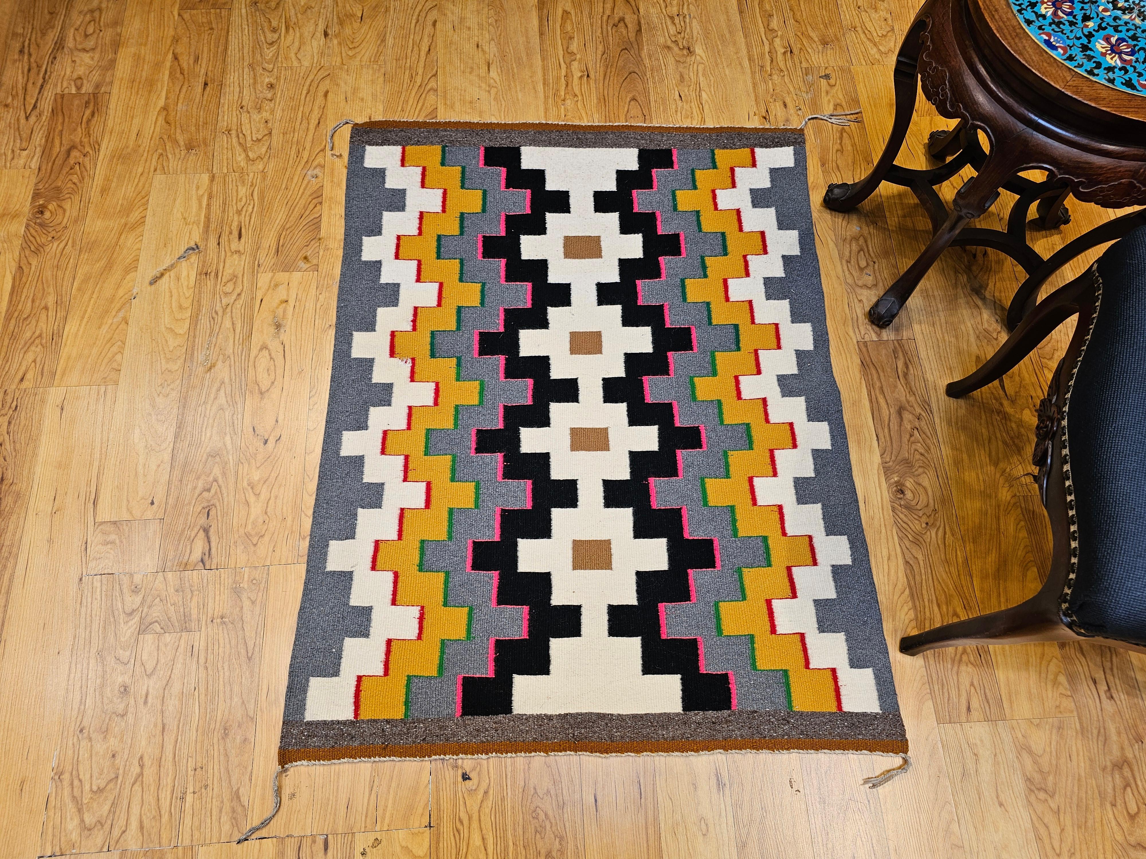 Vintage Native American Navajo Area Rug with Geometric Eye Dazzler Pattern For Sale 8