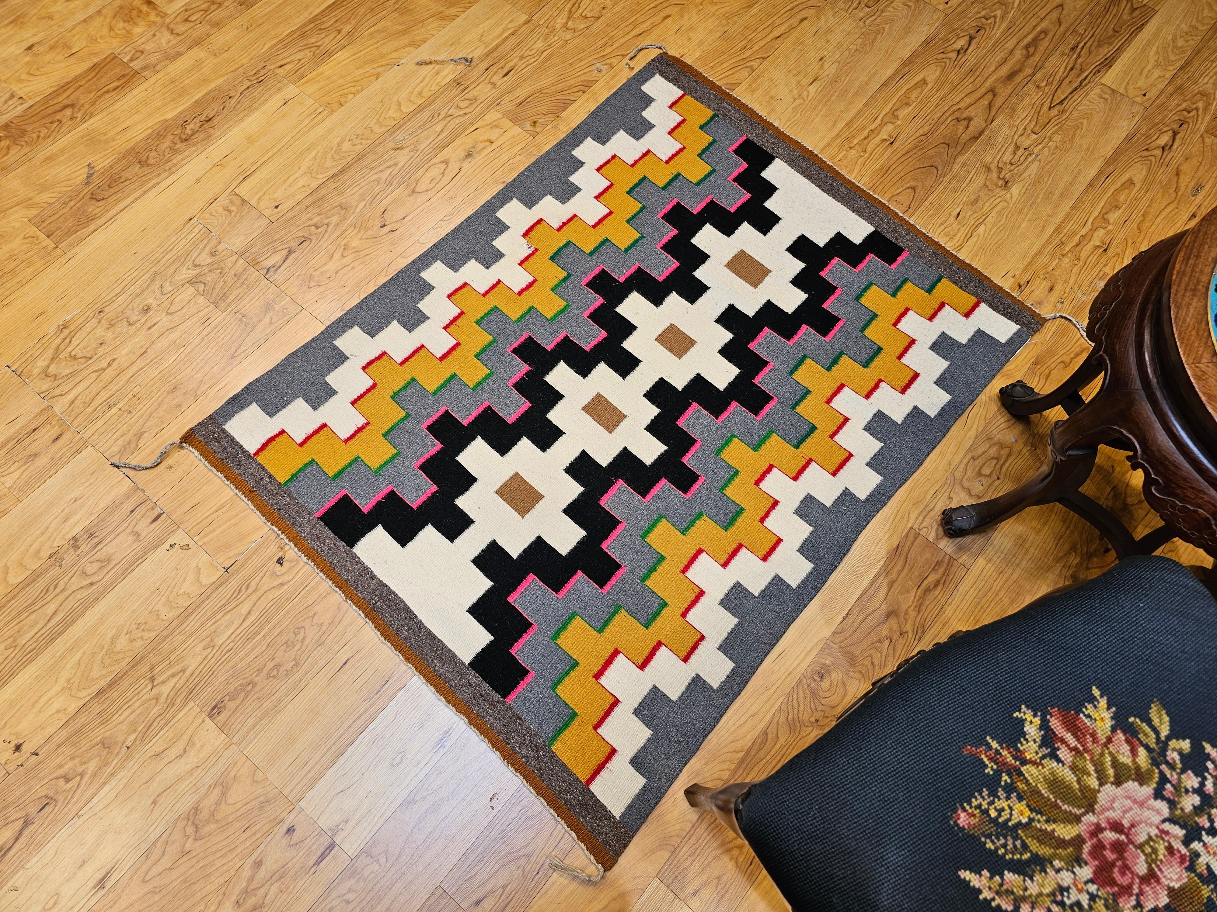 Vintage Native American Navajo Area Rug with Geometric Eye Dazzler Pattern For Sale 9