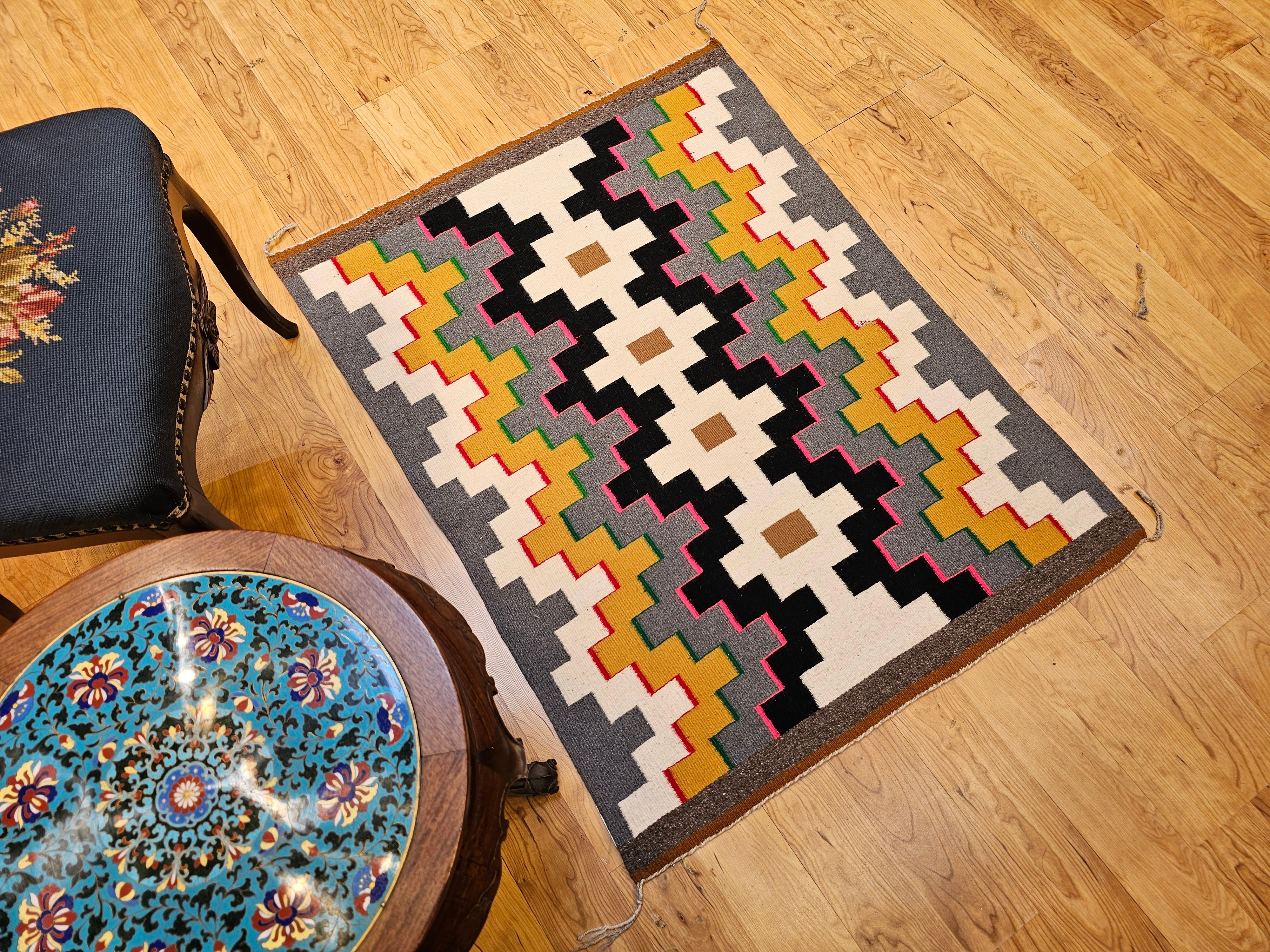Vintage Native American Navajo Area Rug with Geometric Eye Dazzler Pattern For Sale 10