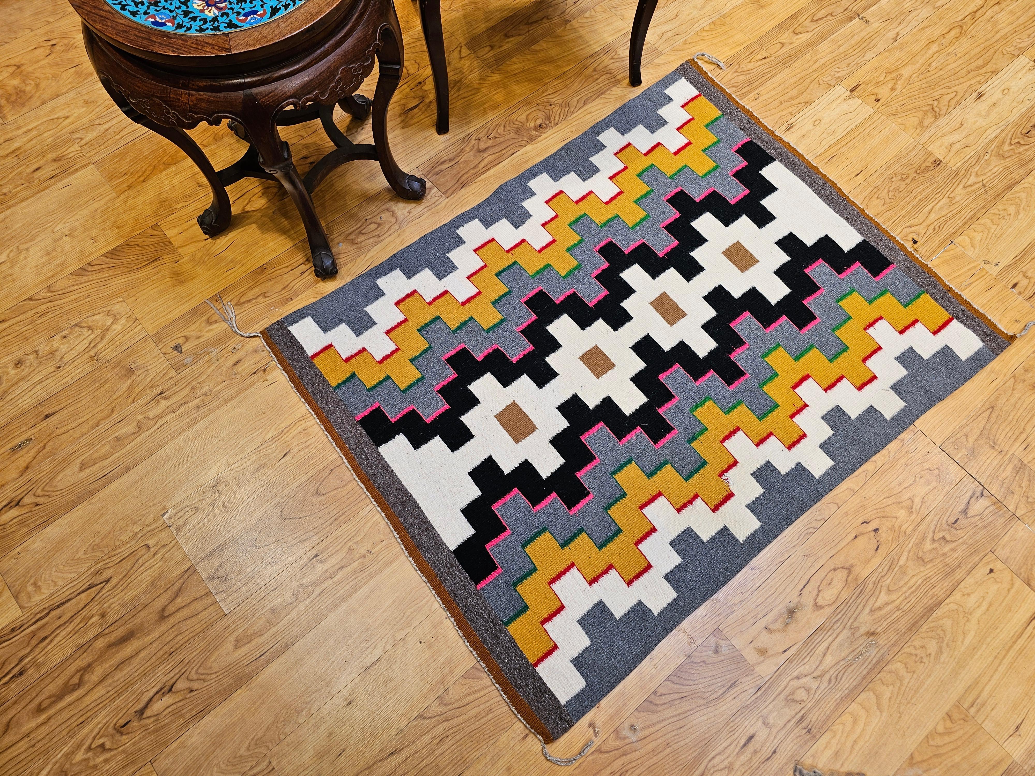 Vintage Native American Navajo Area Rug with Geometric Eye Dazzler Pattern For Sale 12