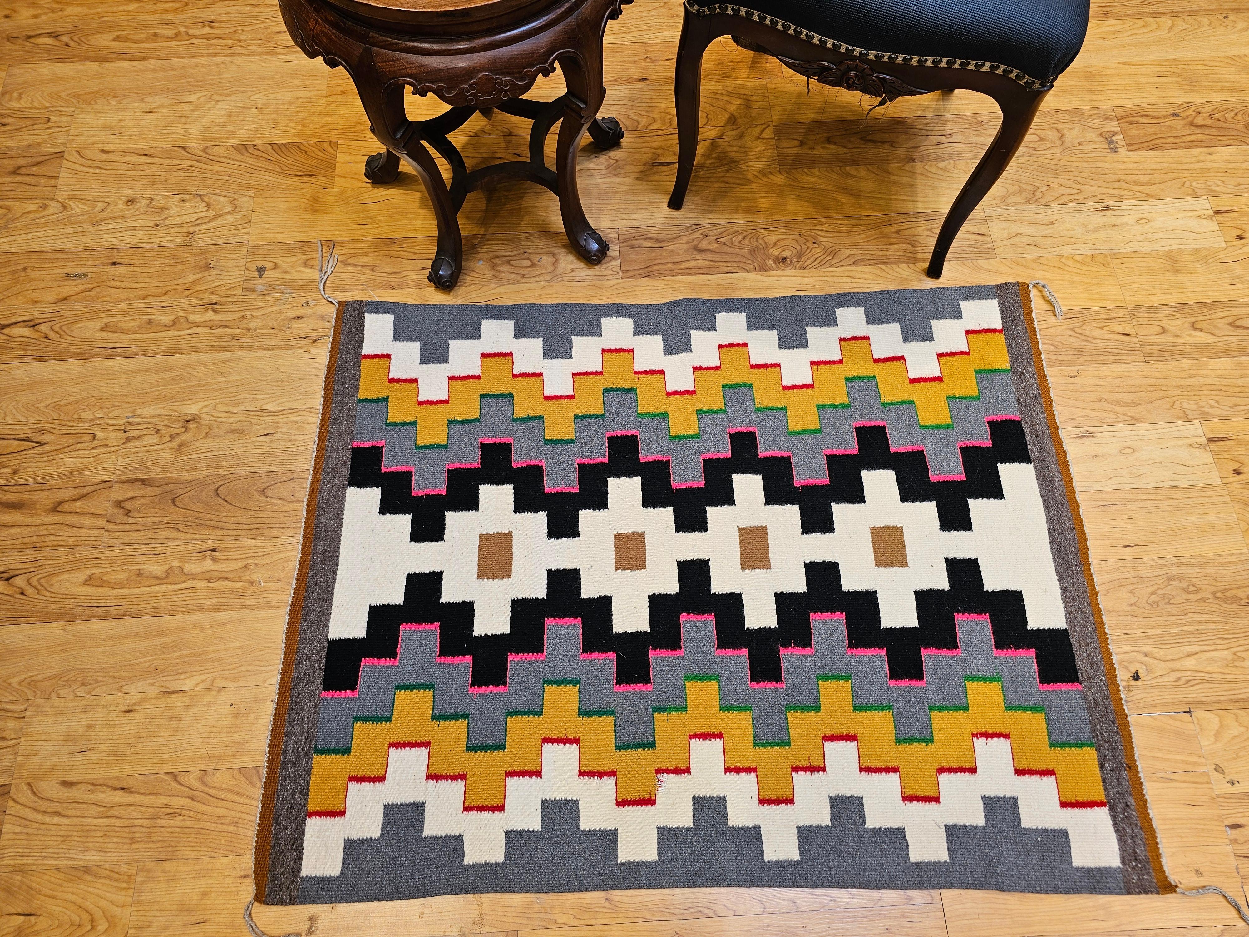 Vintage Native American Navajo Area Rug with Geometric Eye Dazzler Pattern For Sale 13