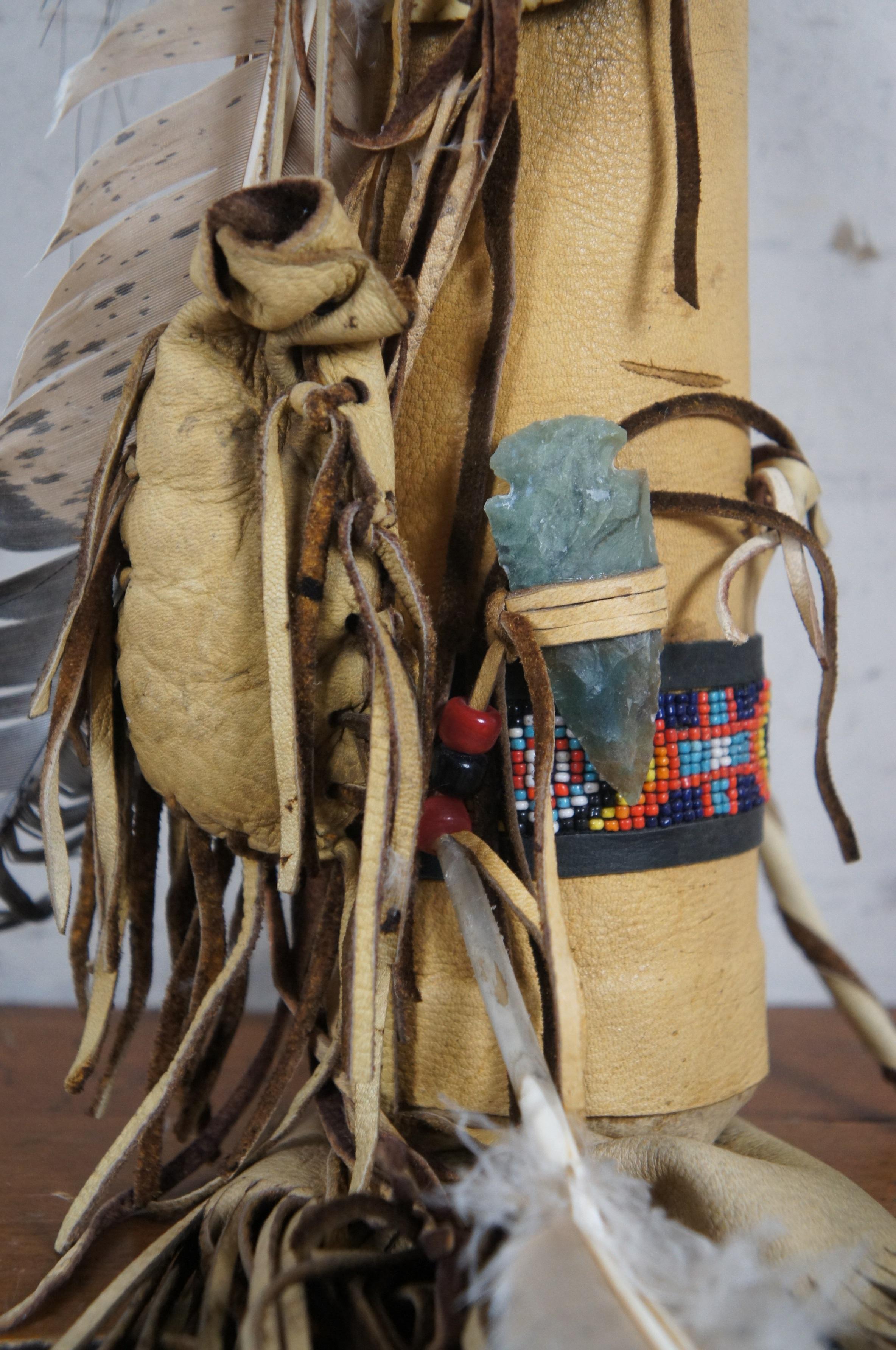 Vintage Native American Navajo Beaded Feather Bone Leather Deerskin Quiver 21