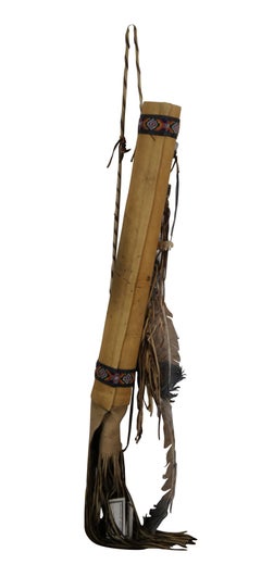 Carcaj Vintage Nativo Americano Navajo Piel de Ciervo de Hueso con Plumas 21"