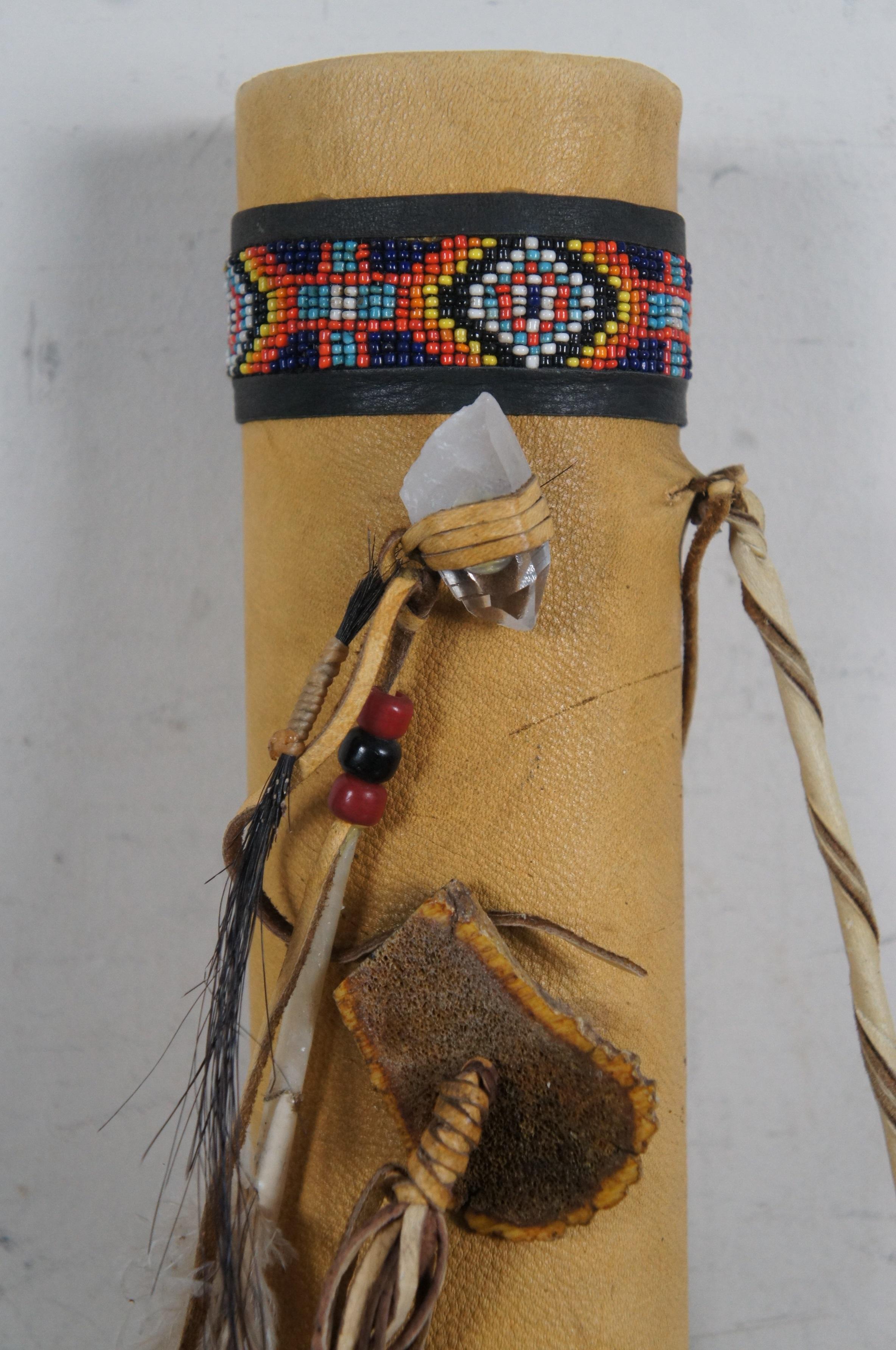 Vintage Native American Navajo Beaded Feather Bone Leather Deerskin Quiver 21