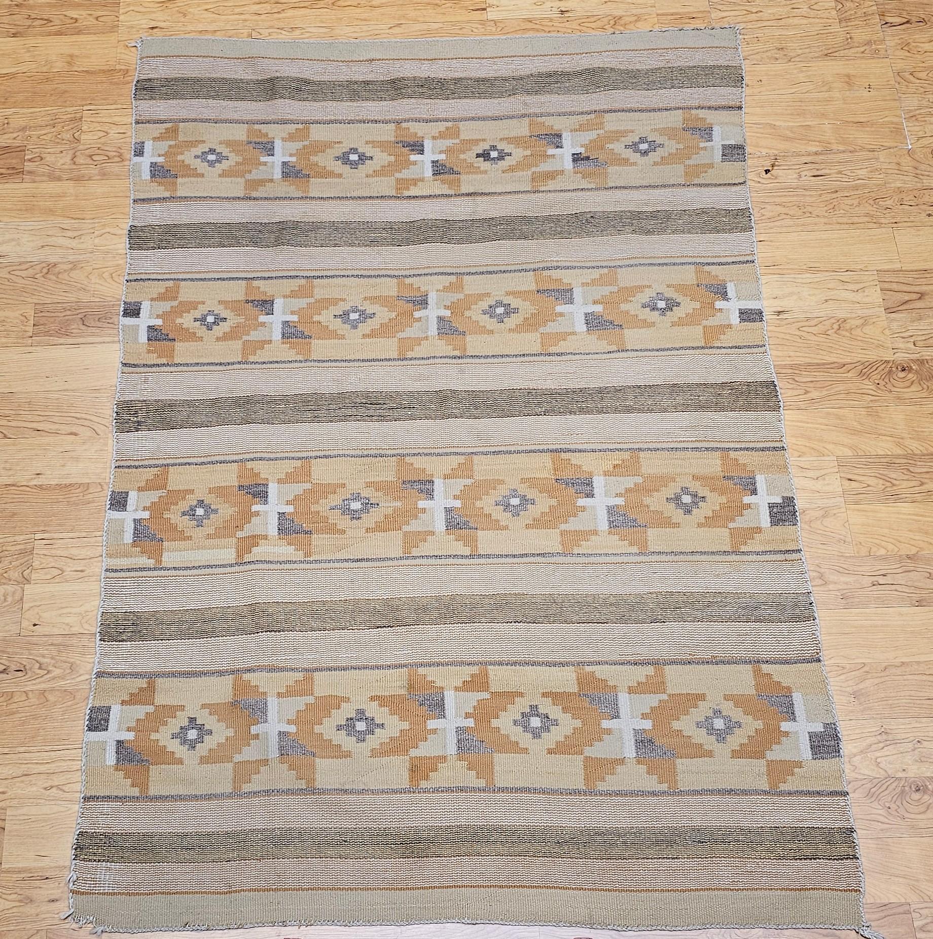 Vintage Native American Navajo Chinle Area Rug in Gold, Yellow, Ivory, Gray For Sale 3