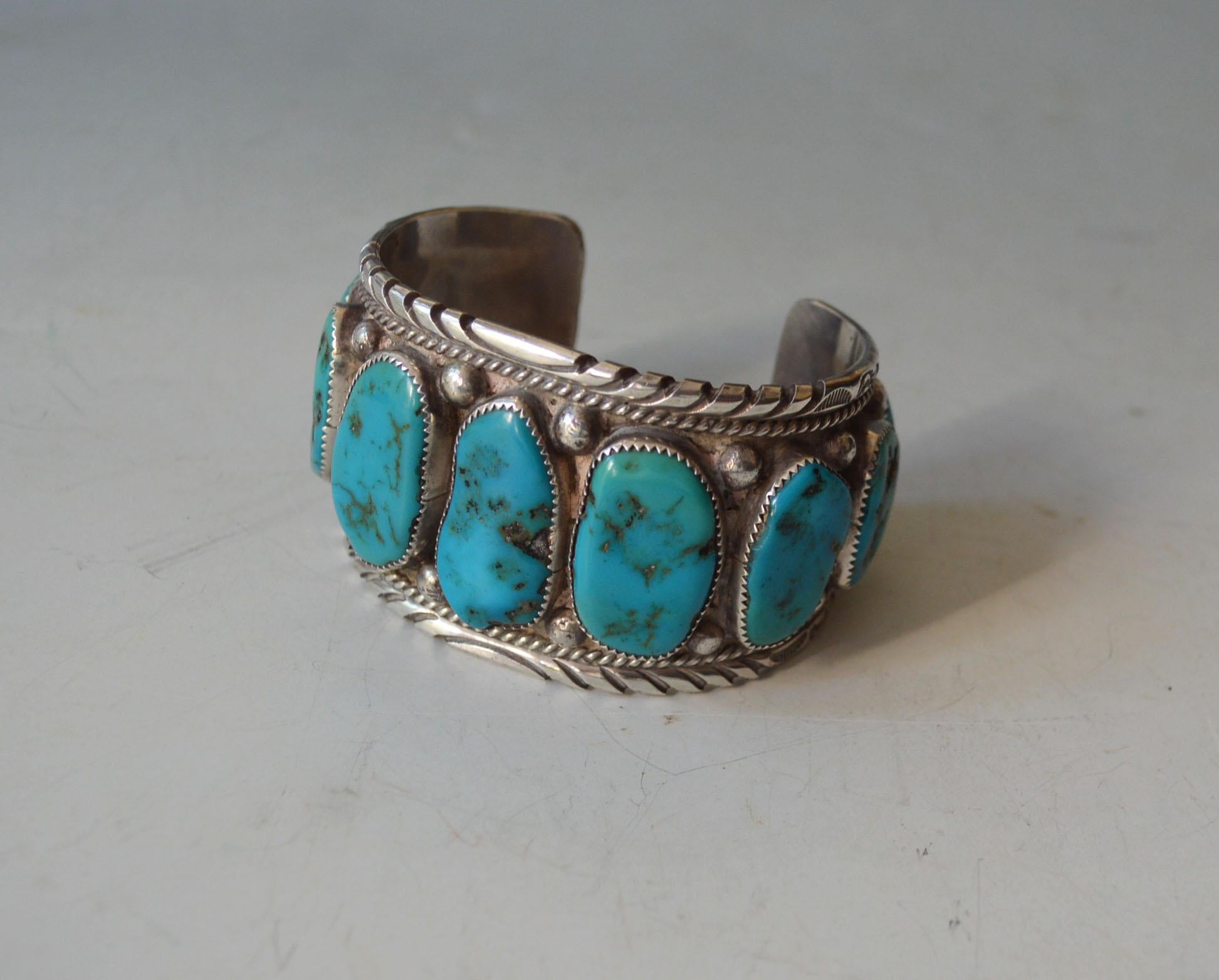 Brazalete vintage de plata turquesa de los nativos americanos navajos Estadounidense