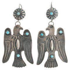 Vintage Native American Navajo Extra Large Silver and Turquoise Thunderbird
