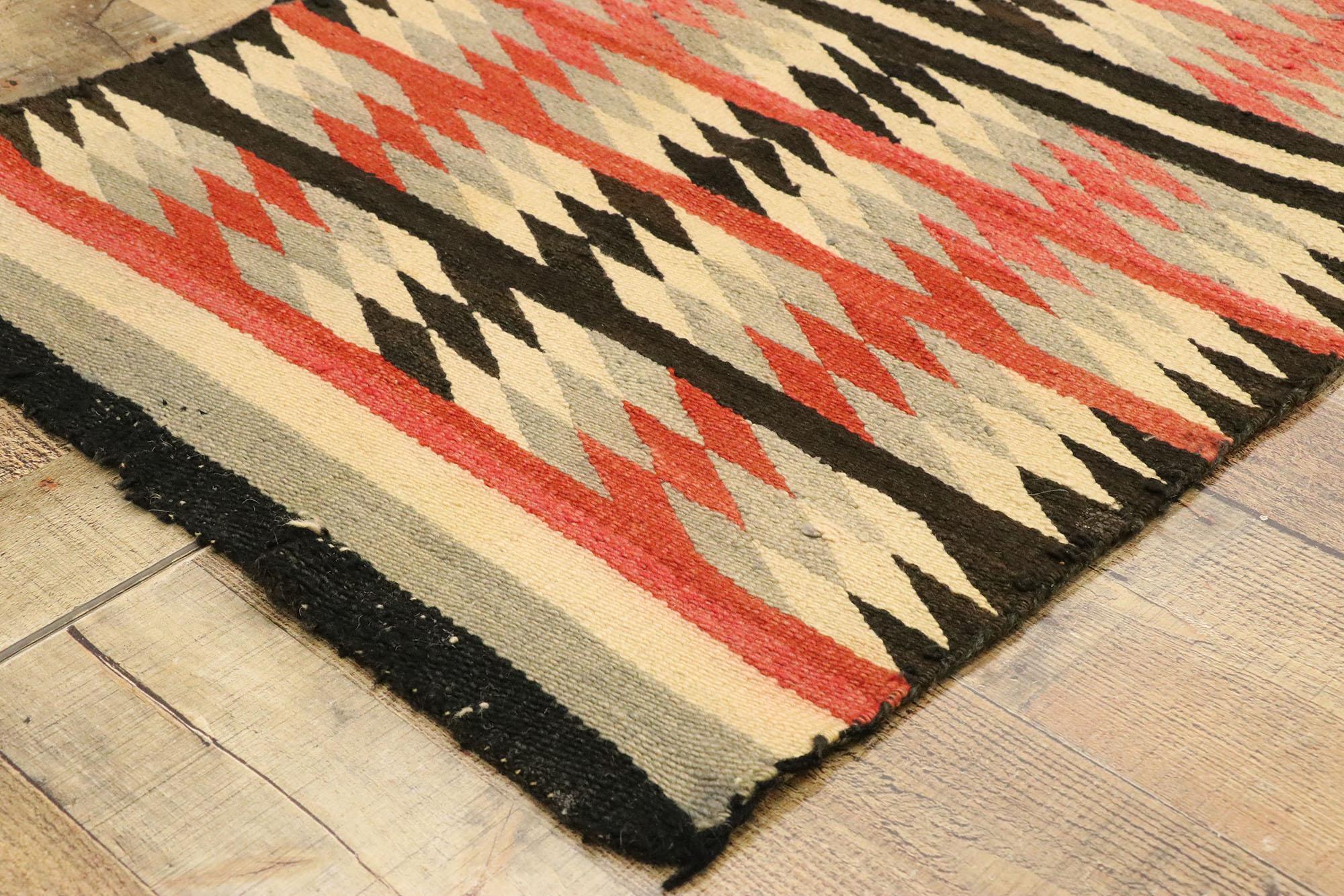 Vintage Native American Navajo Kilim Rug with Two Grey Hills Style In Distressed Condition In Dallas, TX