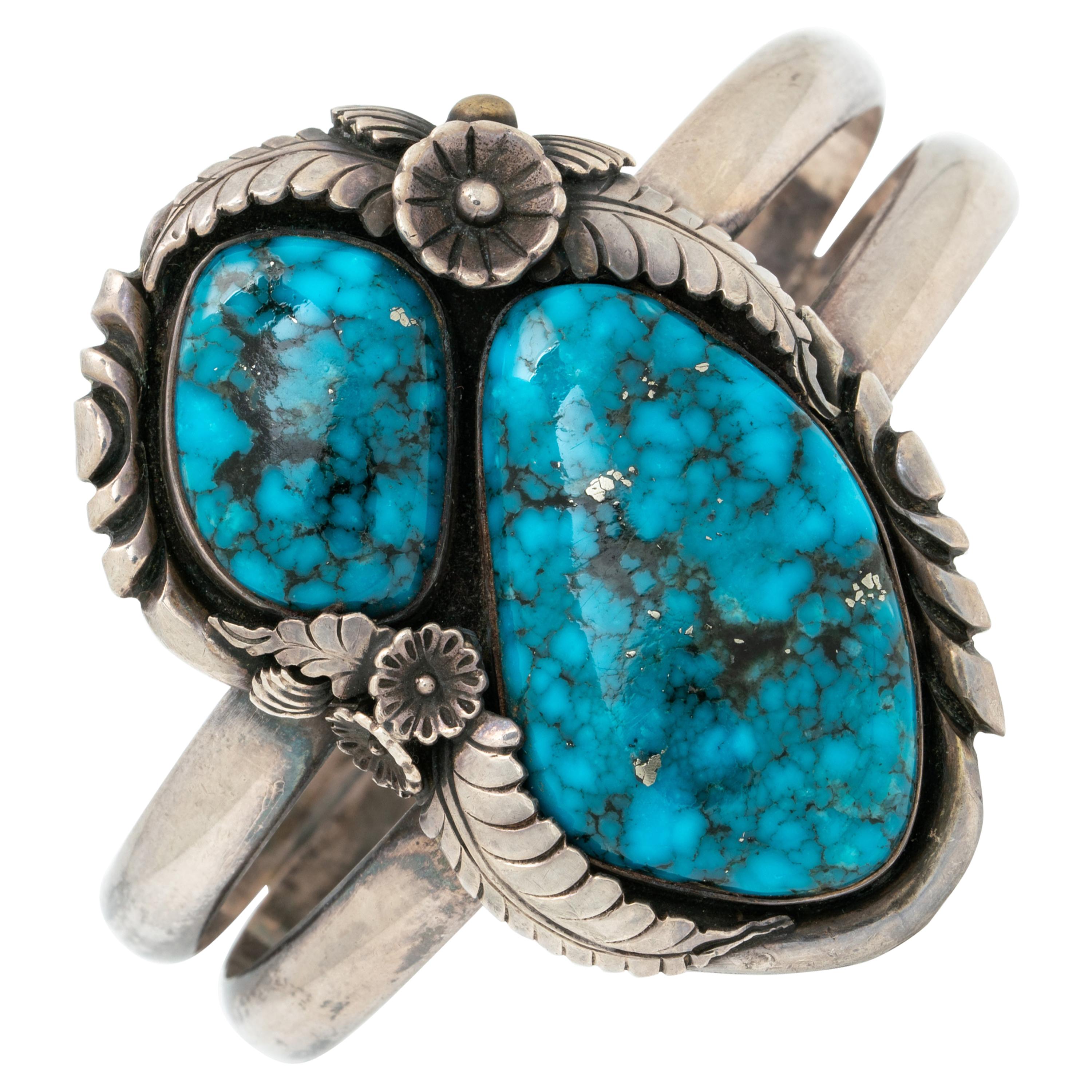 Vintage Native American Navajo Large Morenci Turquoise Bracelet For Sale at  1stDibs