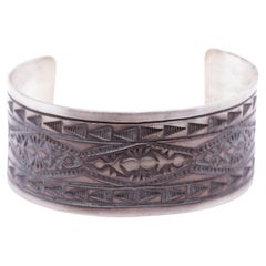 Vintage Native American Navajo R.E. Sterling 60.14 Gram Geometric Silver Cuff