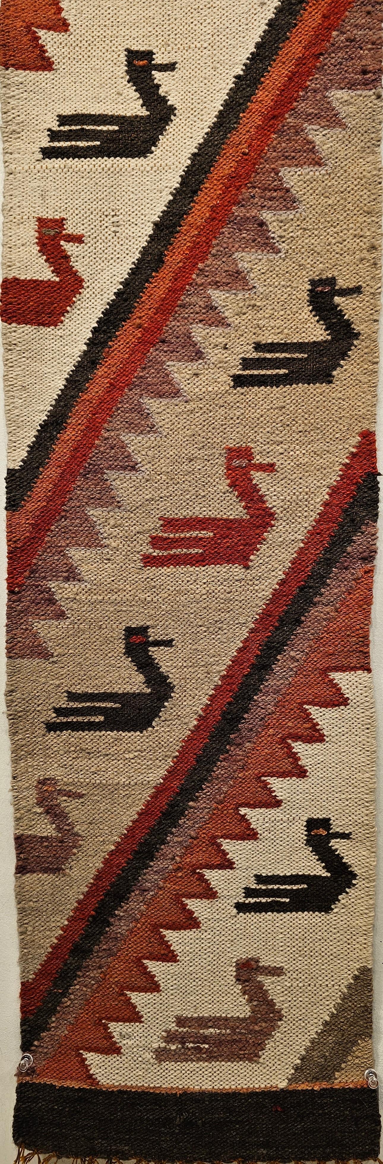 Hand-Knotted Vintage Native American Navajo Narrow Runner Depicting Mythical Birds