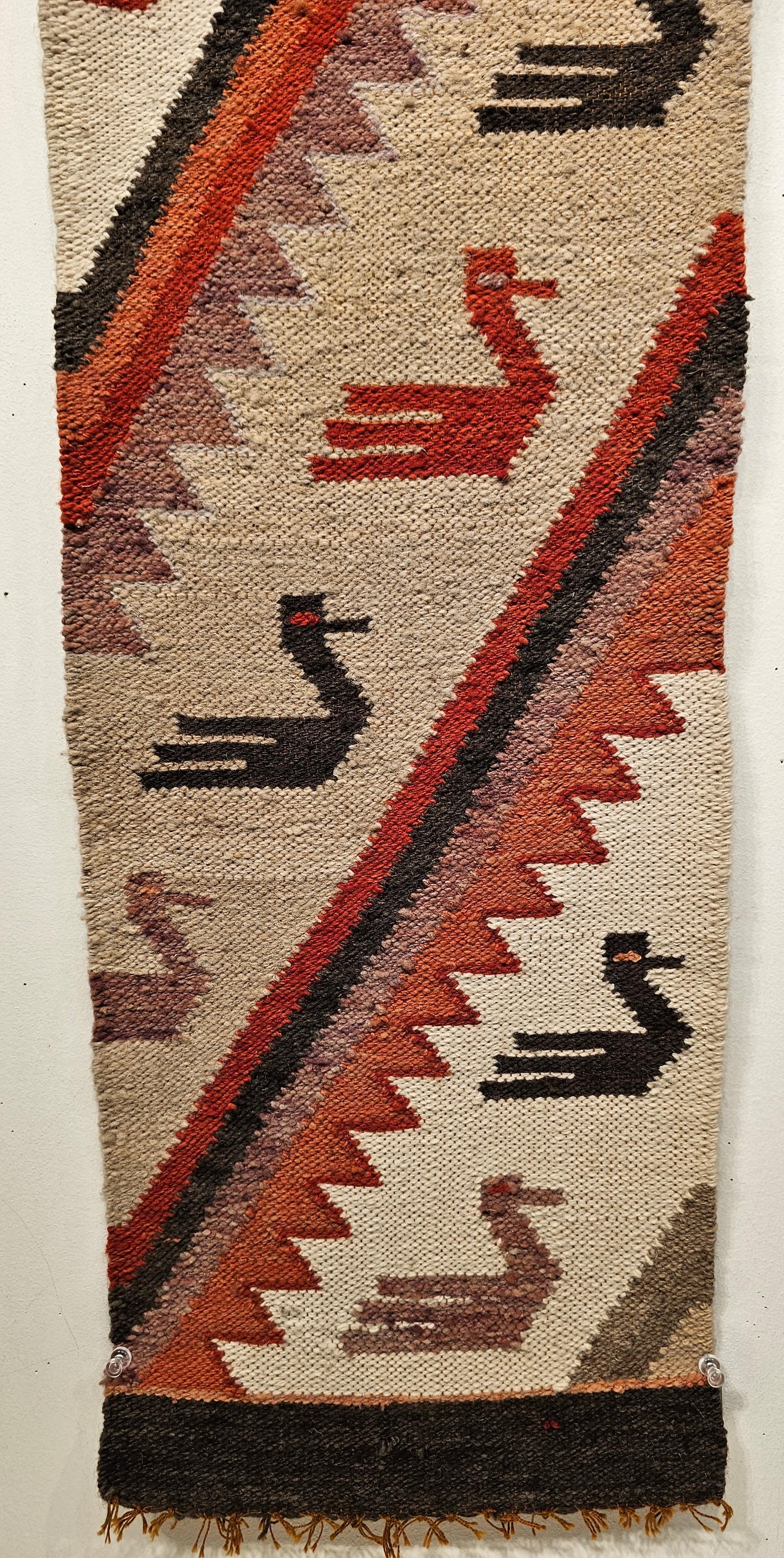 Wool Vintage Native American Navajo Narrow Runner Depicting Mythical Birds
