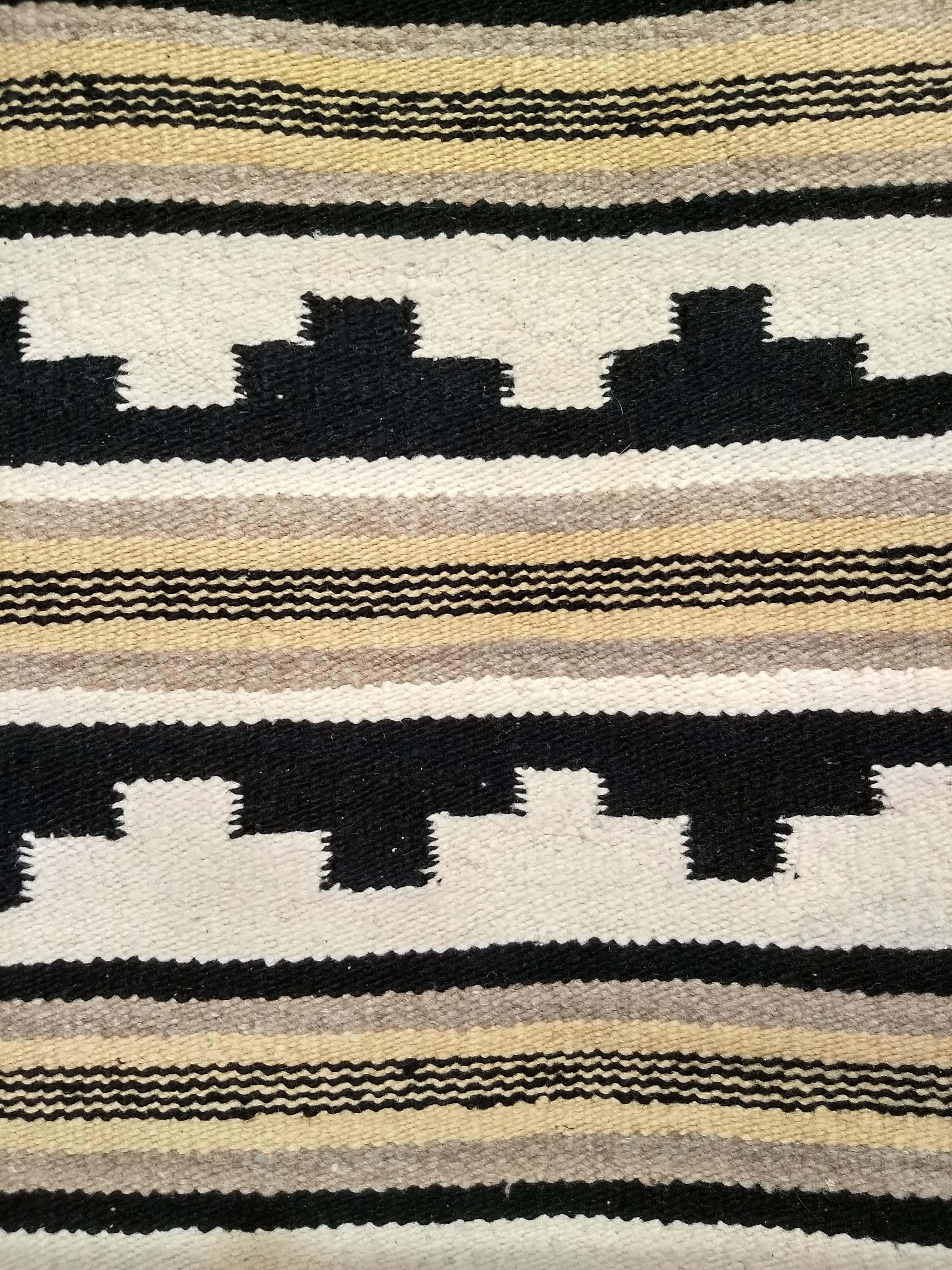 Vintage American Navajo Rug in A Canyon Pattern in Ivory, Black, Cappuccino In Good Condition For Sale In Barrington, IL