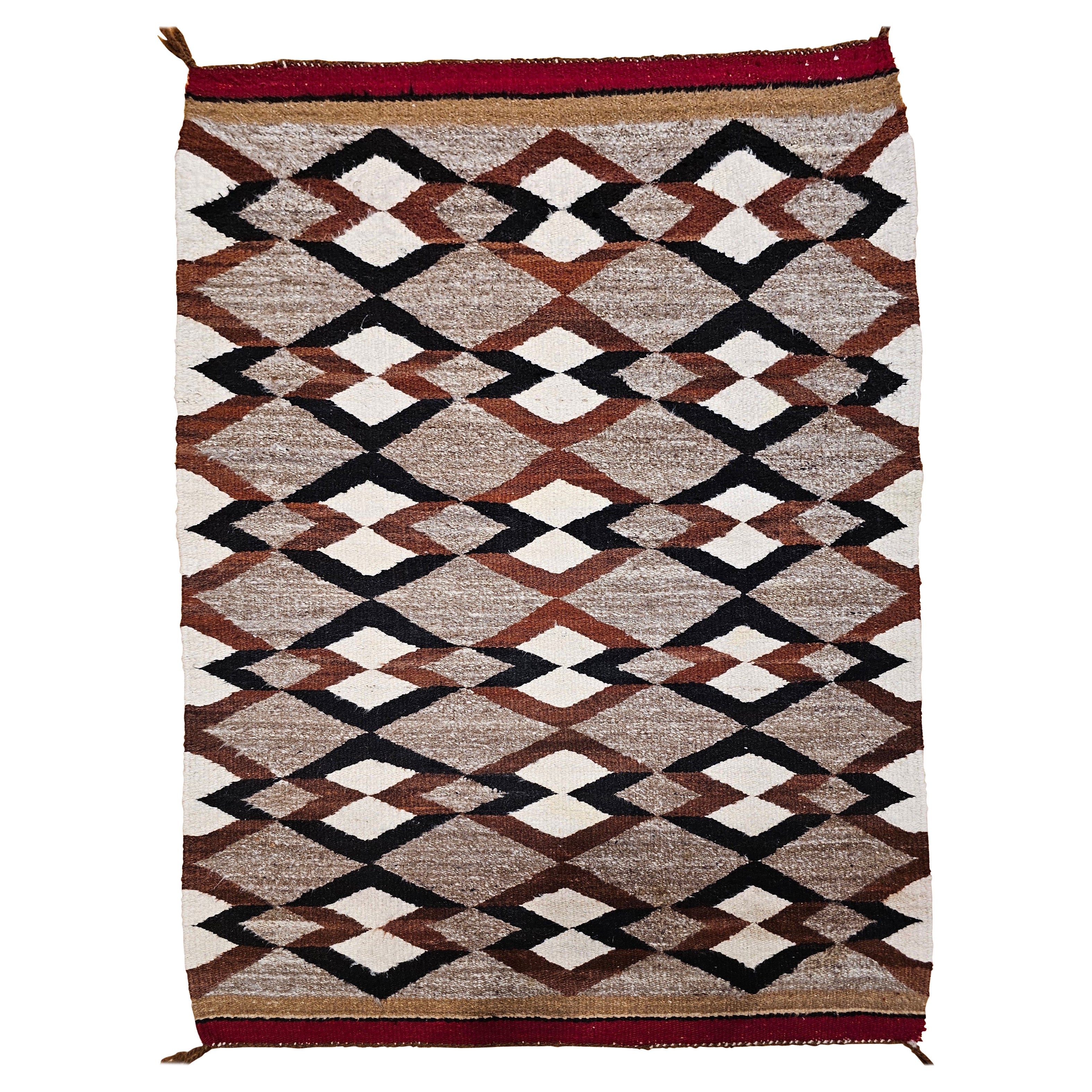 Vintage Native American Navajo Rug, Handwoven Wool, Geometric Diamond Pattern