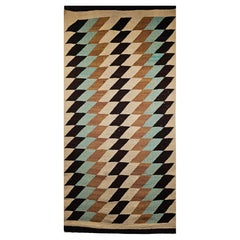 Vintage Native American Navajo Area Rug in Turquoise, Brown, and Ivory Colors