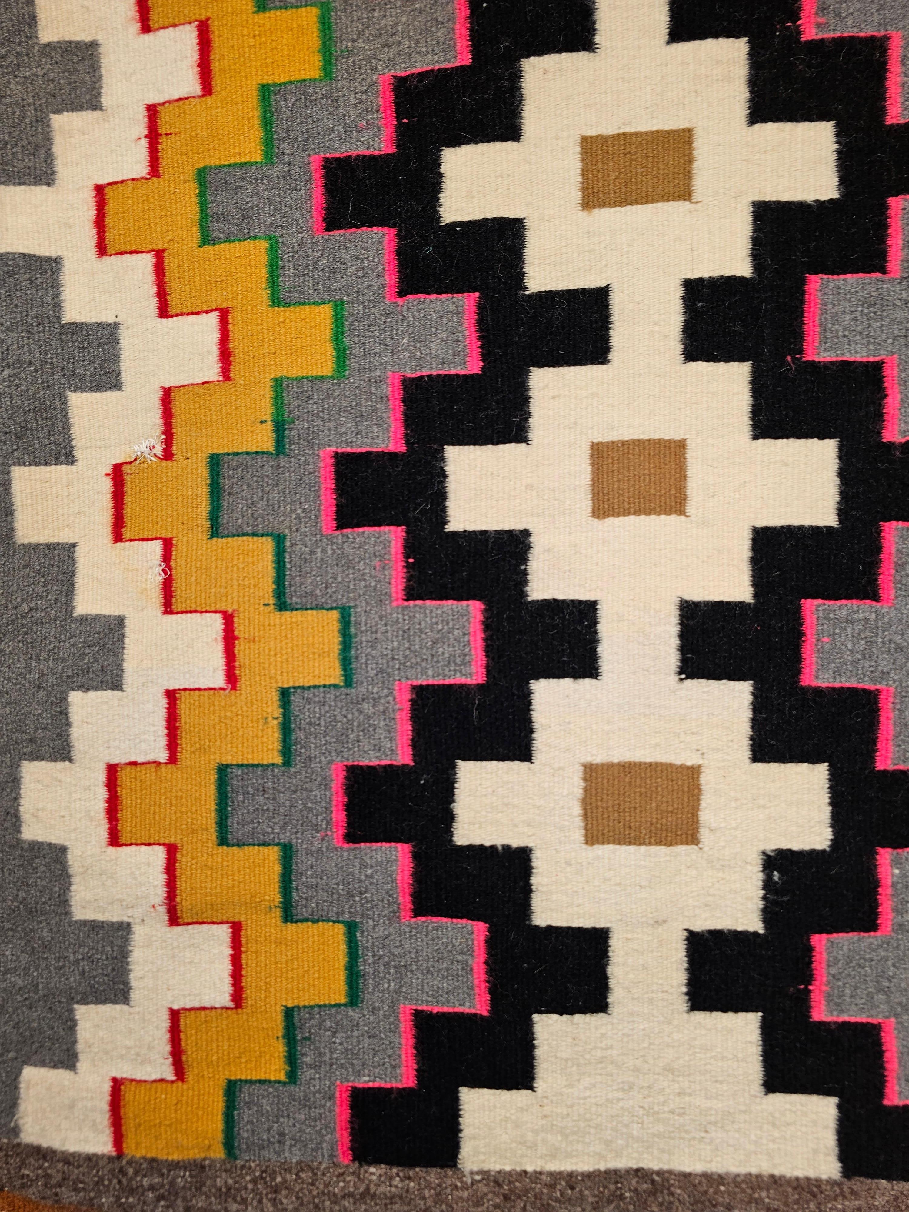 Vintage American Navajo Rug in a Geometric Pattern in Ivory, Gray, Black, Brown In Good Condition For Sale In Barrington, IL