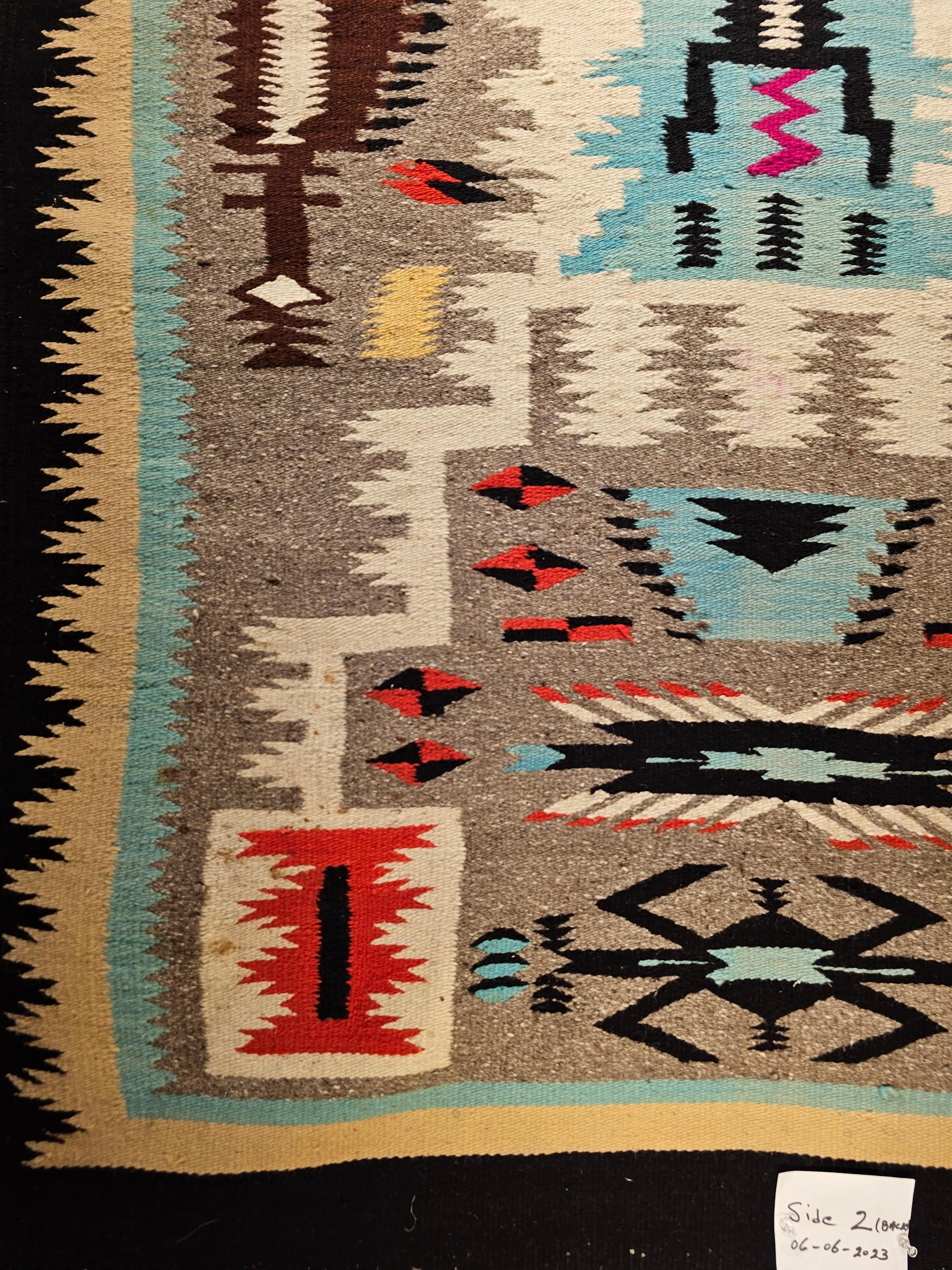 Vintage American Navajo Rug in Storm Warrior Design in turquoise, Pink, Magenta For Sale 7