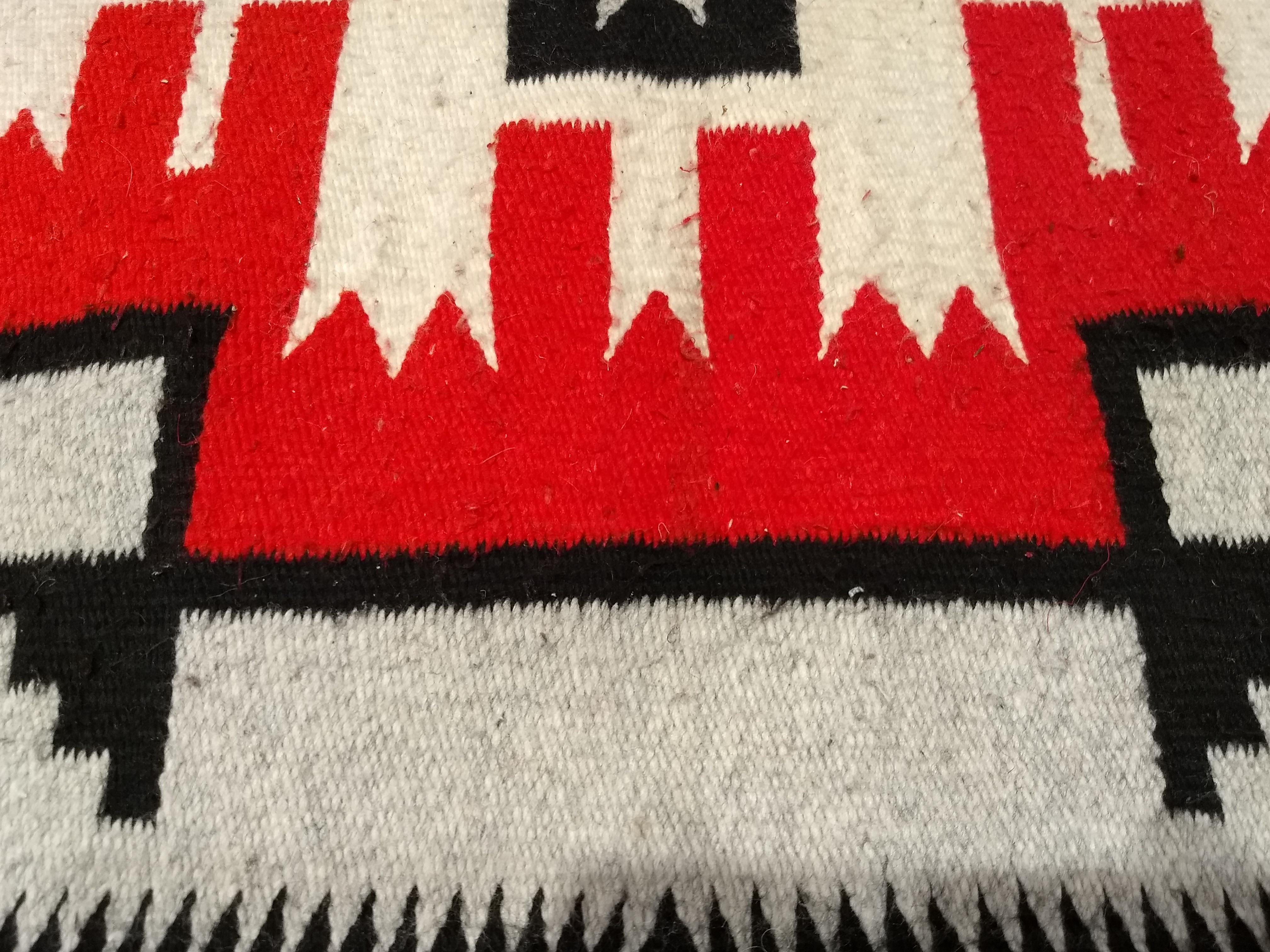 Wool Vintage Native American Navajo Rug in Brilliant Red, Gray, Ivory, and Black For Sale