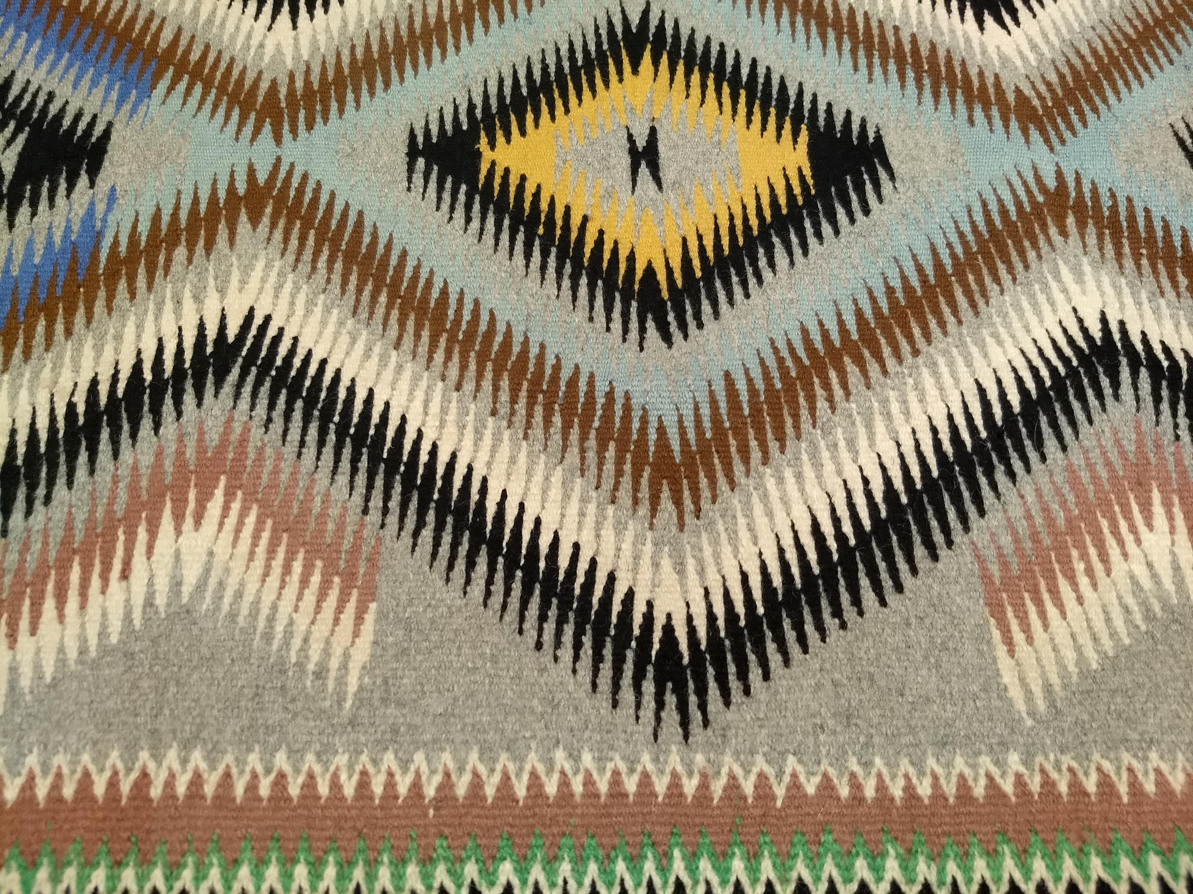 Vintage Native American Navajo Rug in Eye Dazzler Pattern in Grey, Brown, Black For Sale 2