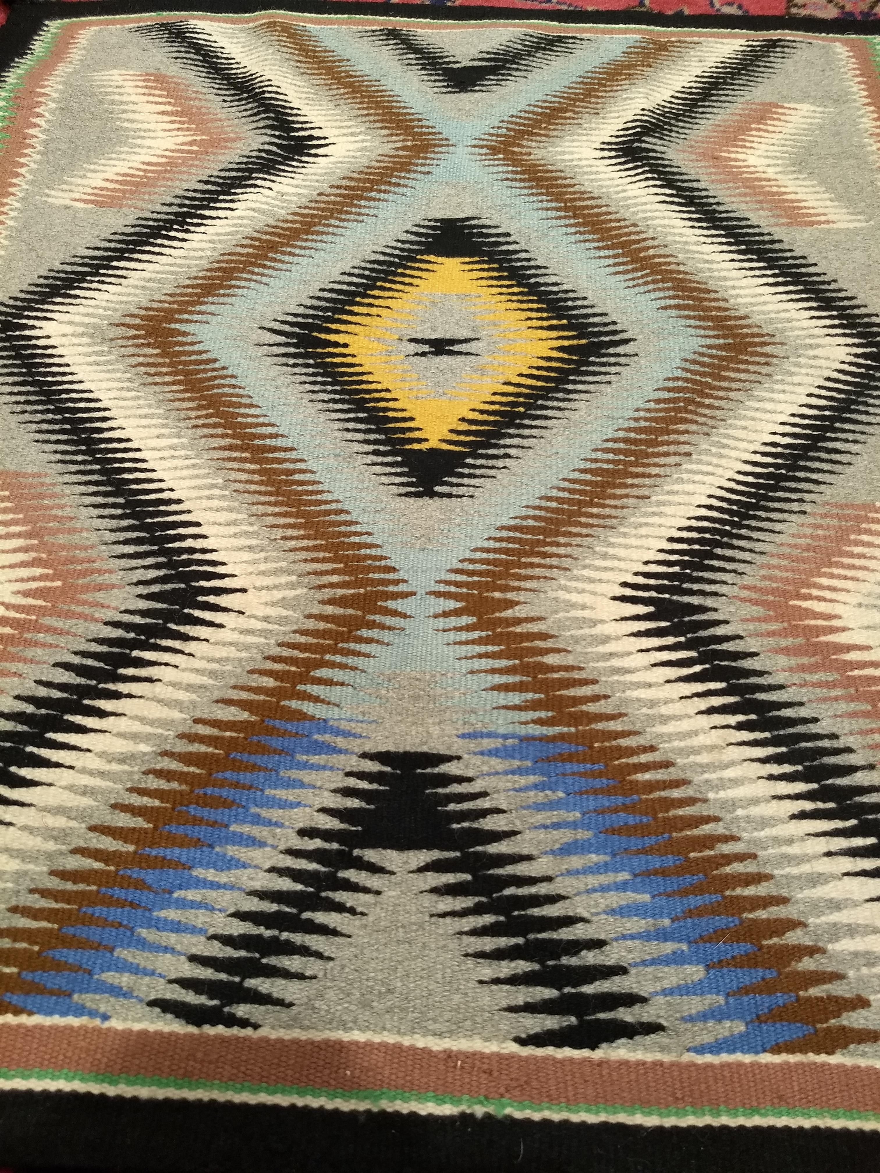 Vintage Native American Navajo Rug in Eye Dazzler Pattern in Grey, Brown, Black For Sale 4
