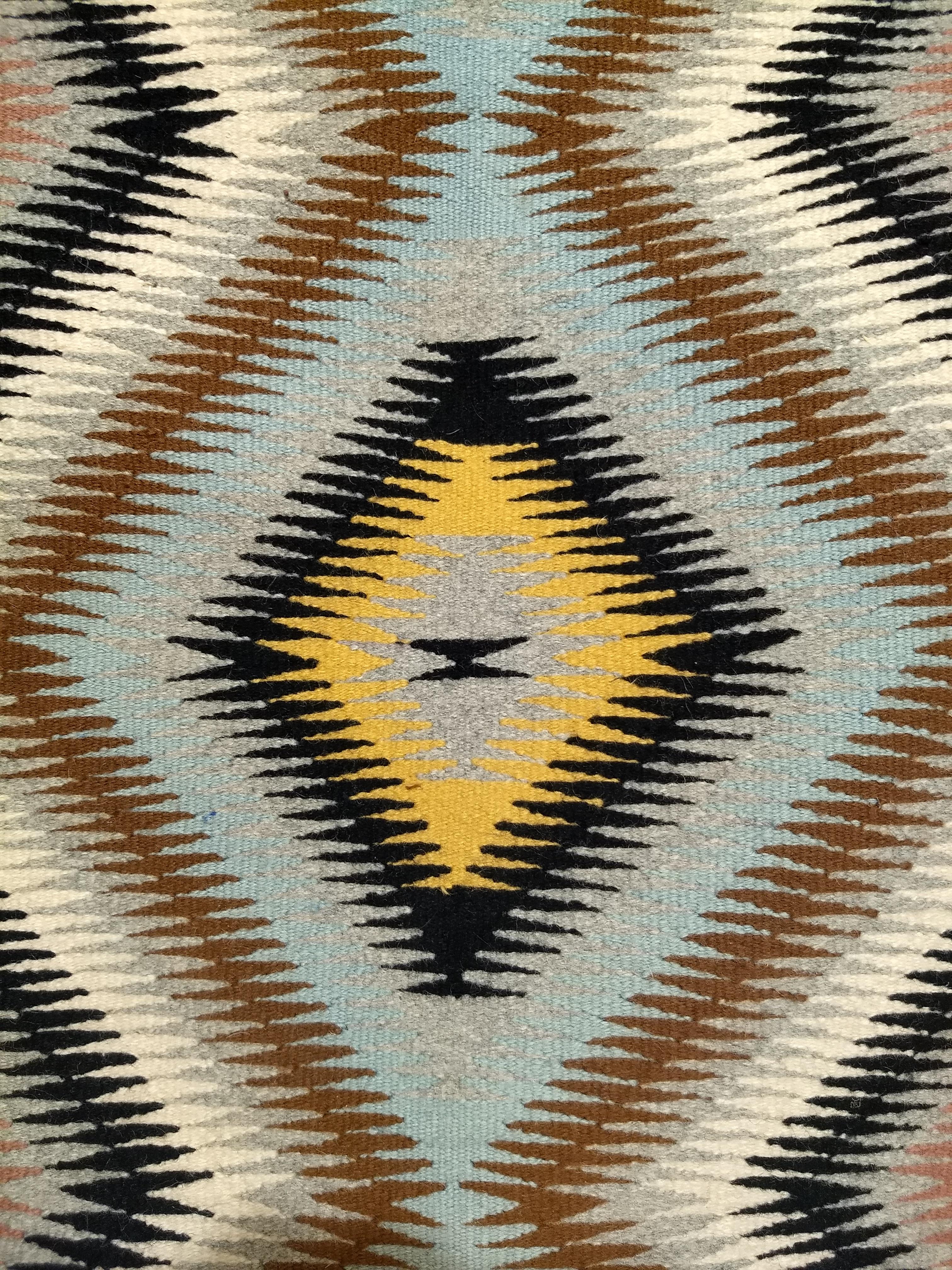 Vintage Native American Navajo Rug in Eye Dazzler Pattern in Grey, Brown, Black In Good Condition For Sale In Barrington, IL