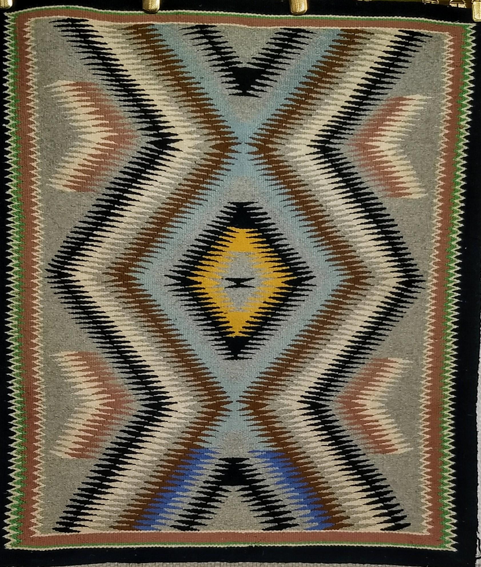 20th Century Vintage Native American Navajo Rug in Eye Dazzler Pattern in Grey, Brown, Black For Sale