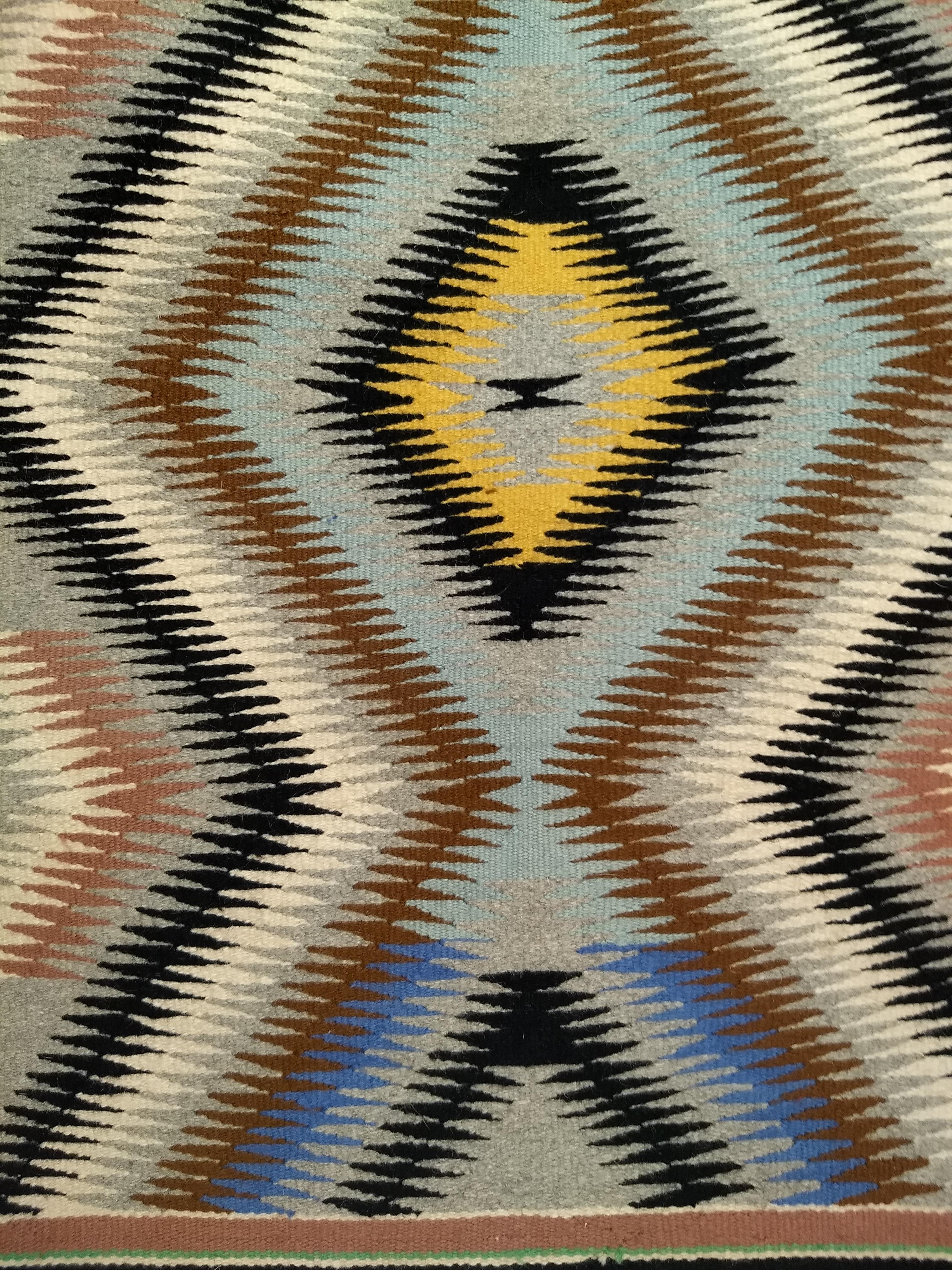 Wool Vintage Native American Navajo Rug in Eye Dazzler Pattern in Grey, Brown, Black For Sale