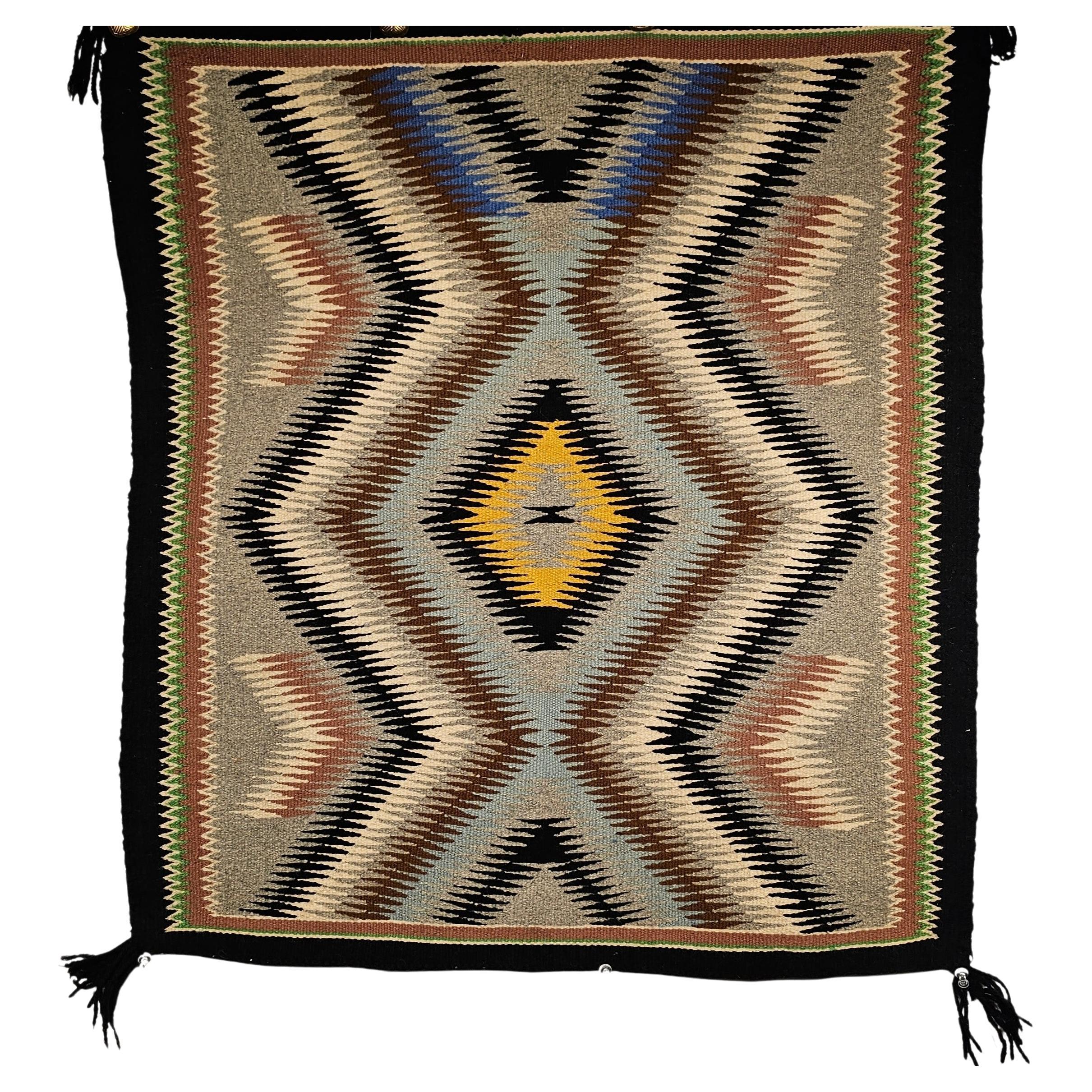 Vintage Native American Navajo Rug in Eye Dazzler Pattern in Grey, Brown, Black For Sale