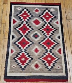 Vintage Navajo Eye Dazzler Rug, Handwoven Wool, 1920s Geometric Design