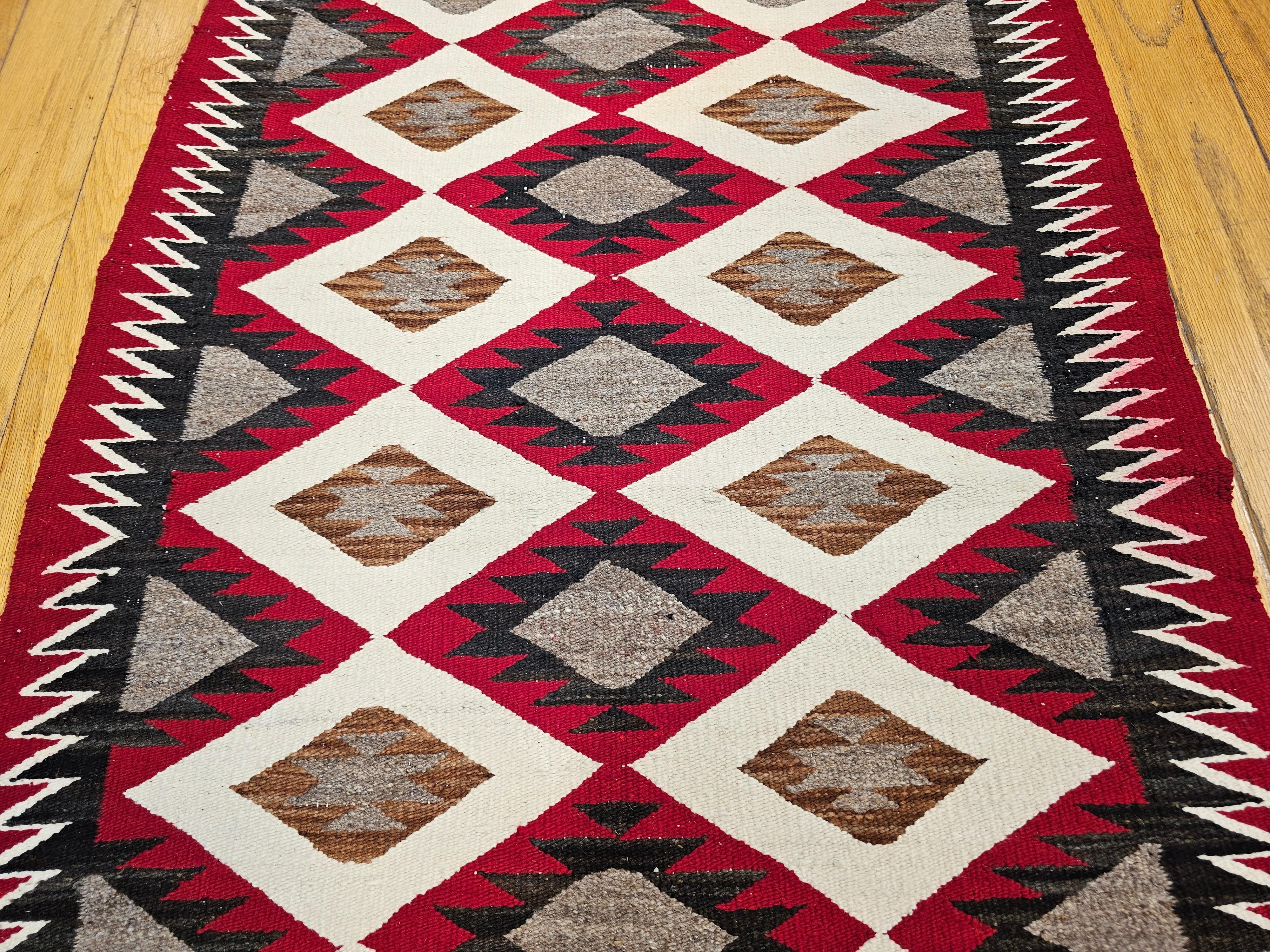 Vintage American Navajo Rug in Eye Dazzler Pattern in Red, Ivory, Gray, Black For Sale 4