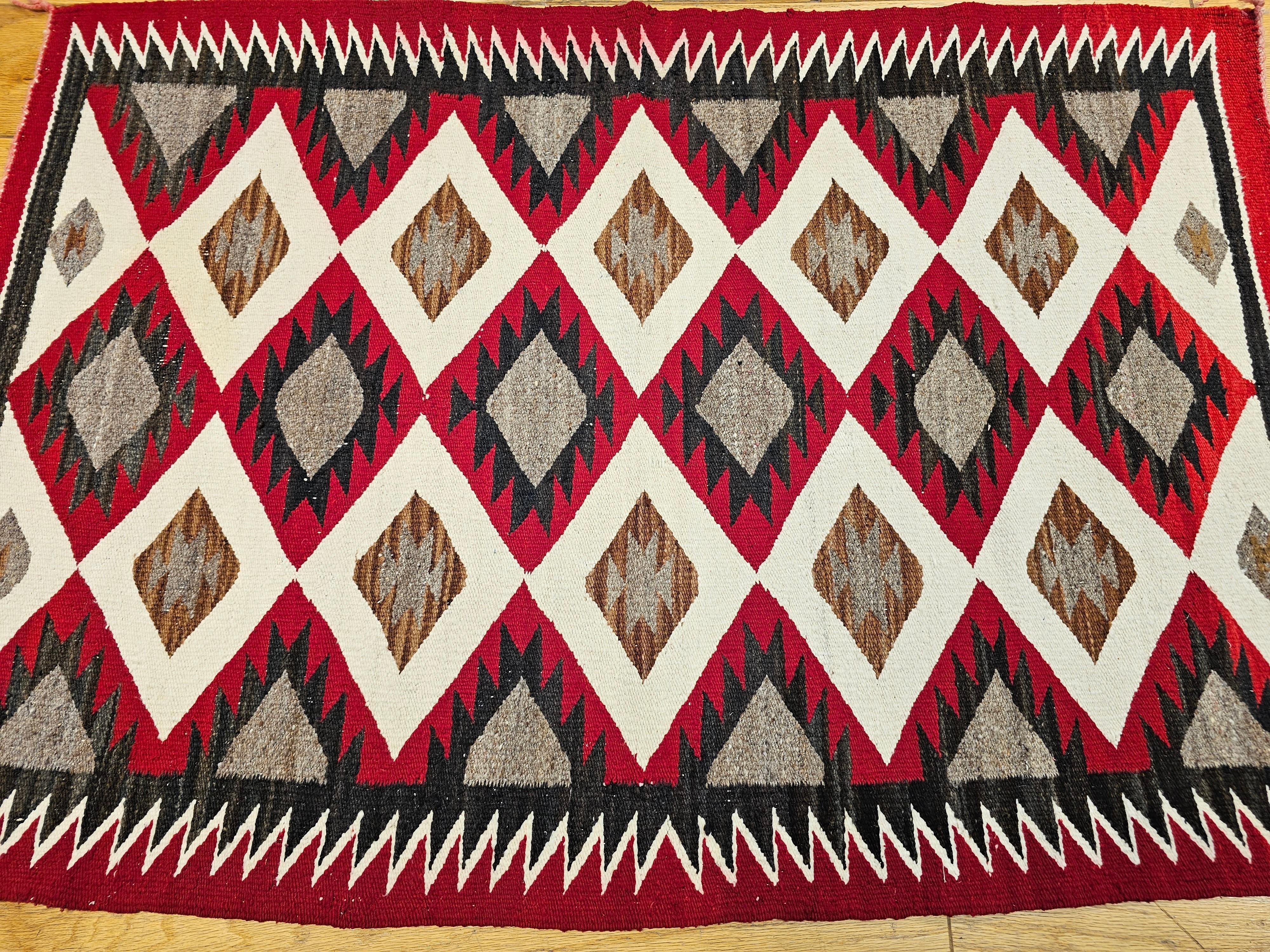 Vintage American Navajo Rug in Eye Dazzler Pattern in Red, Ivory, Gray, Black For Sale 5