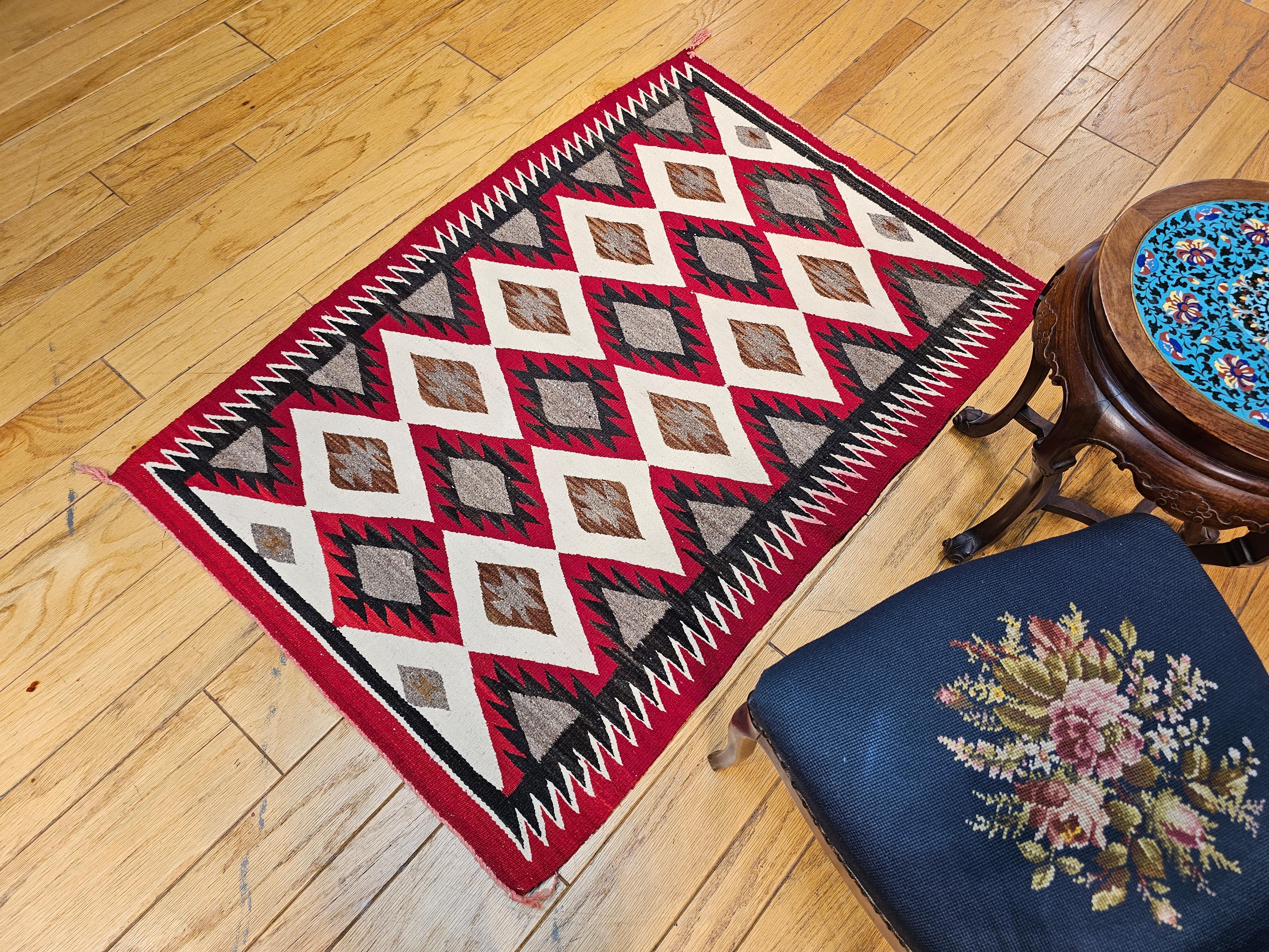 Vintage American Navajo Rug in Eye Dazzler Pattern in Red, Ivory, Gray, Black For Sale 9