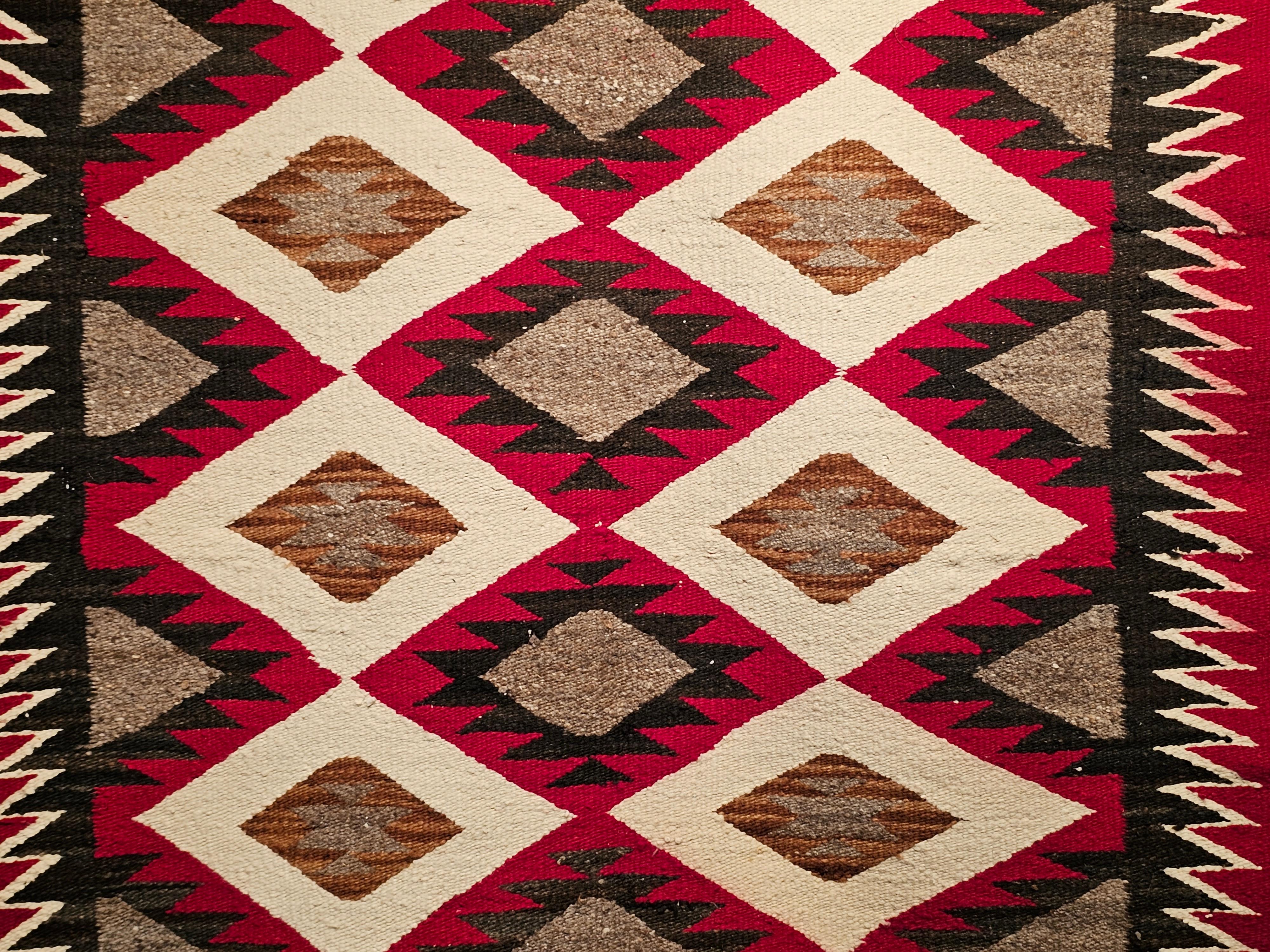 Vintage American Navajo Rug in Eye Dazzler Pattern in Red, Ivory, Gray, Black In Good Condition For Sale In Barrington, IL