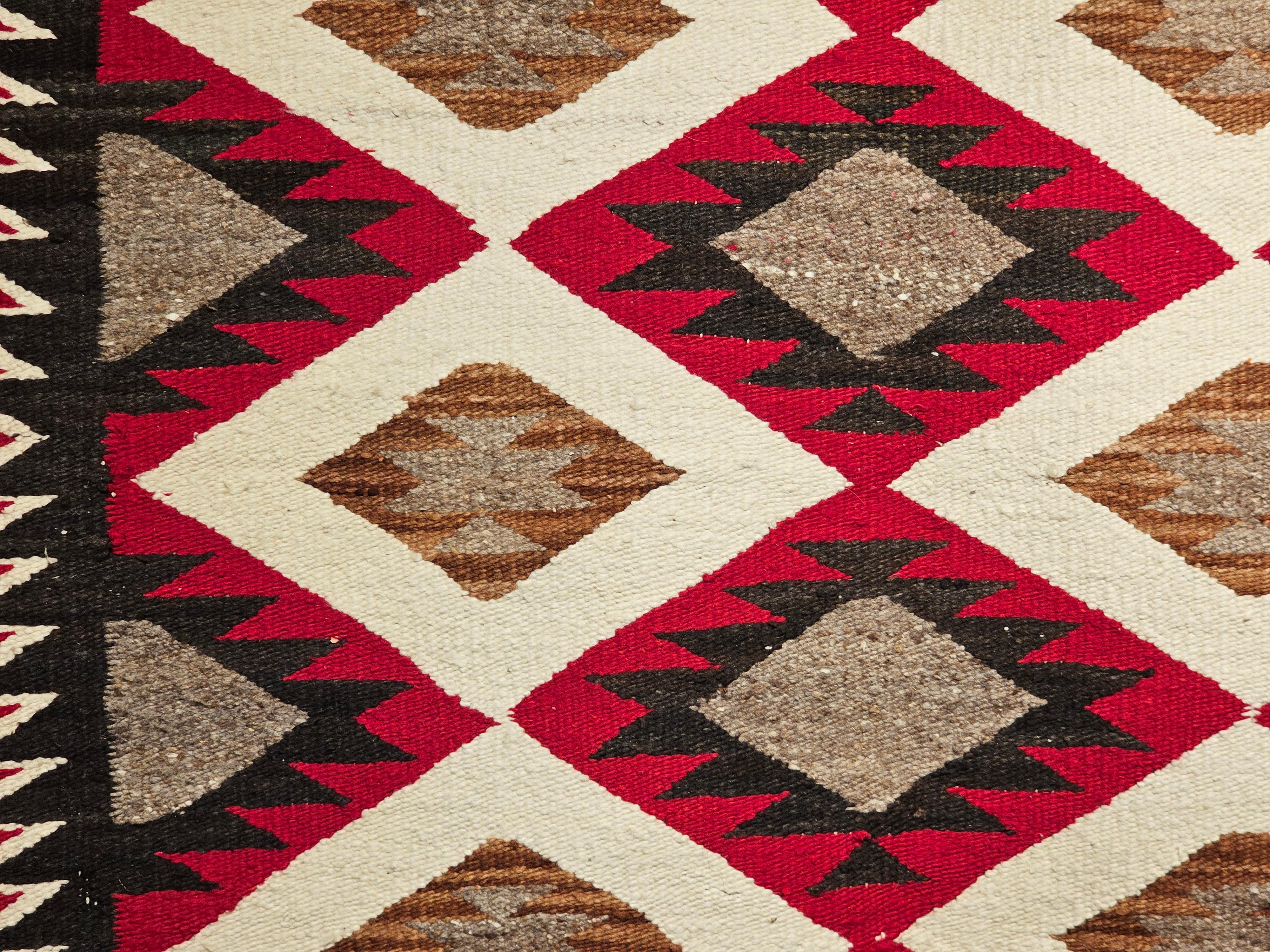 Vintage American Navajo Rug in Eye Dazzler Pattern in Red, Ivory, Gray, Black For Sale 1