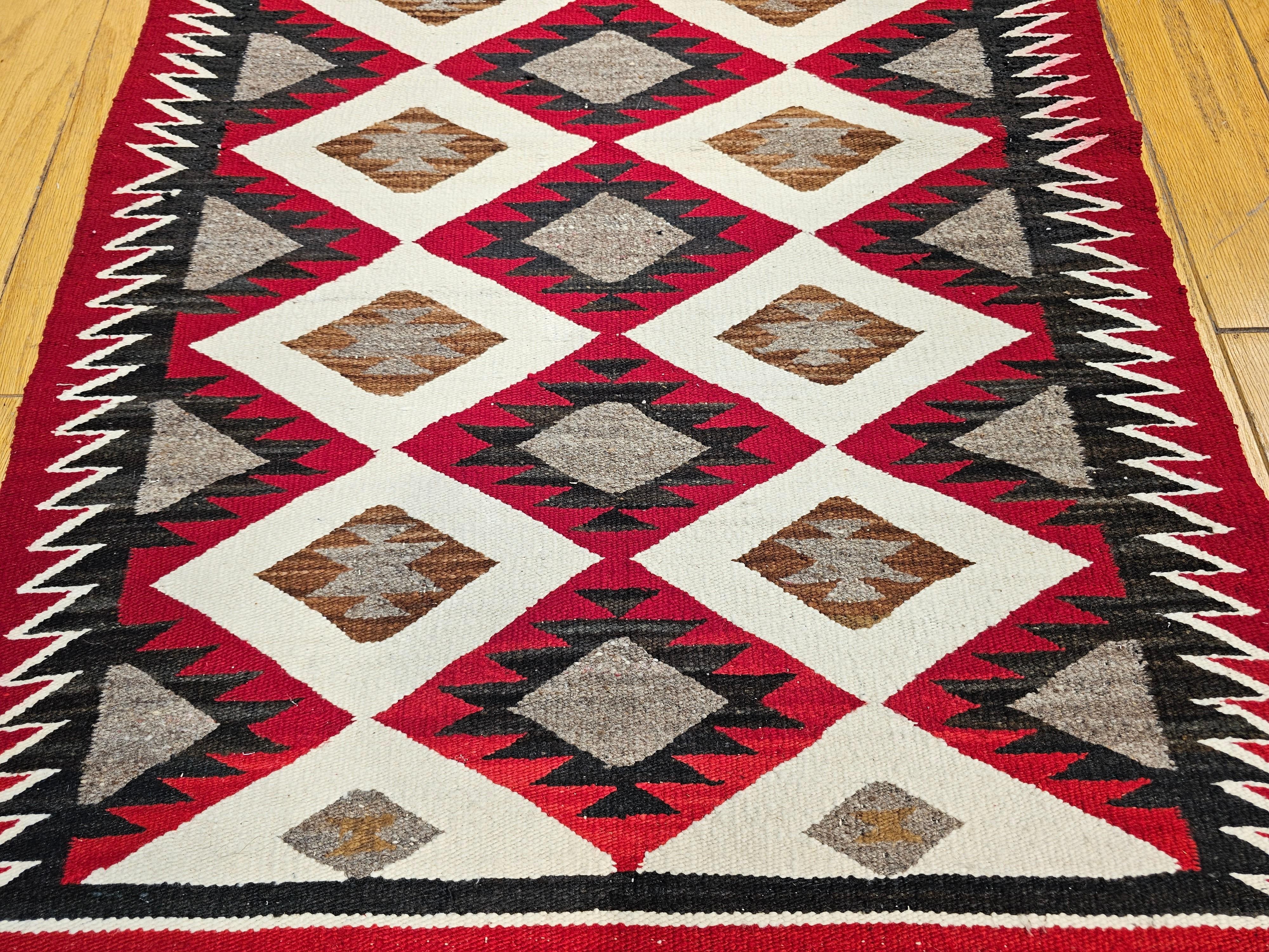 Vintage American Navajo Rug in Eye Dazzler Pattern in Red, Ivory, Gray, Black For Sale 3