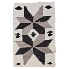 Vintage Native American Navajo Rug in Medallion Pattern in Gray, Ivory & Brown
