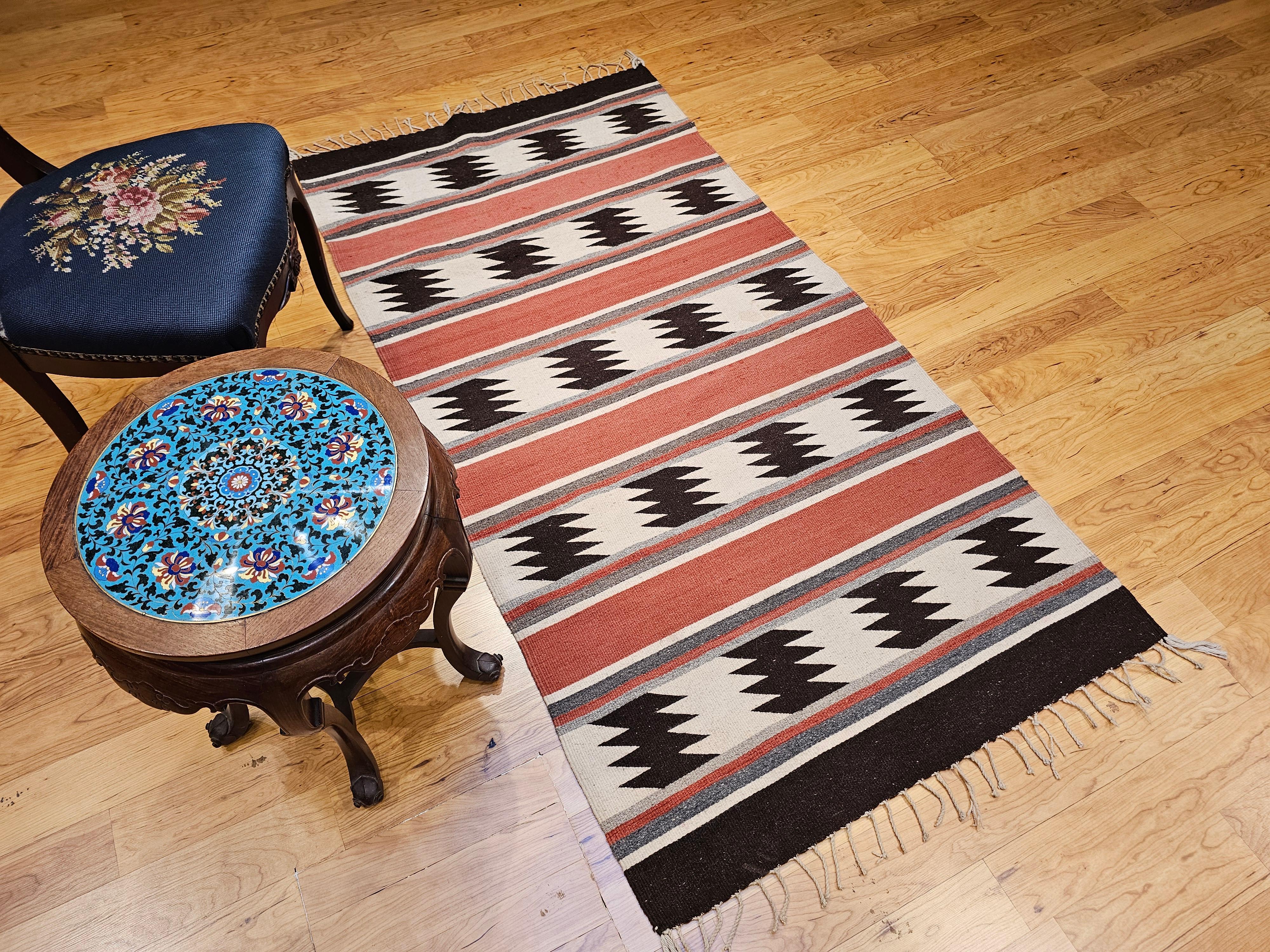 Vintage Native American Navajo Area Rug in Brick Red, Brown, Gray & Ivory For Sale 5