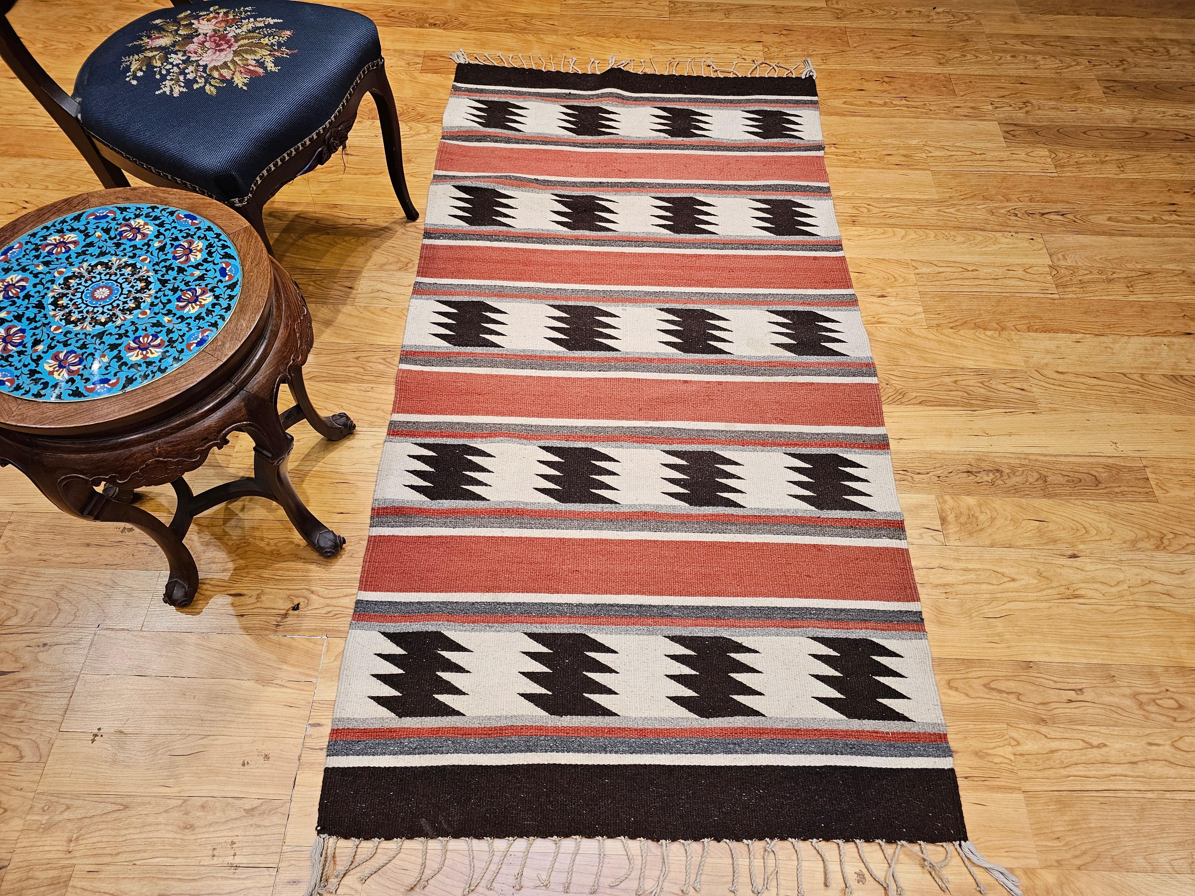 Vintage Native American Navajo Area Rug in Brick Red, Brown, Gray & Ivory For Sale 6